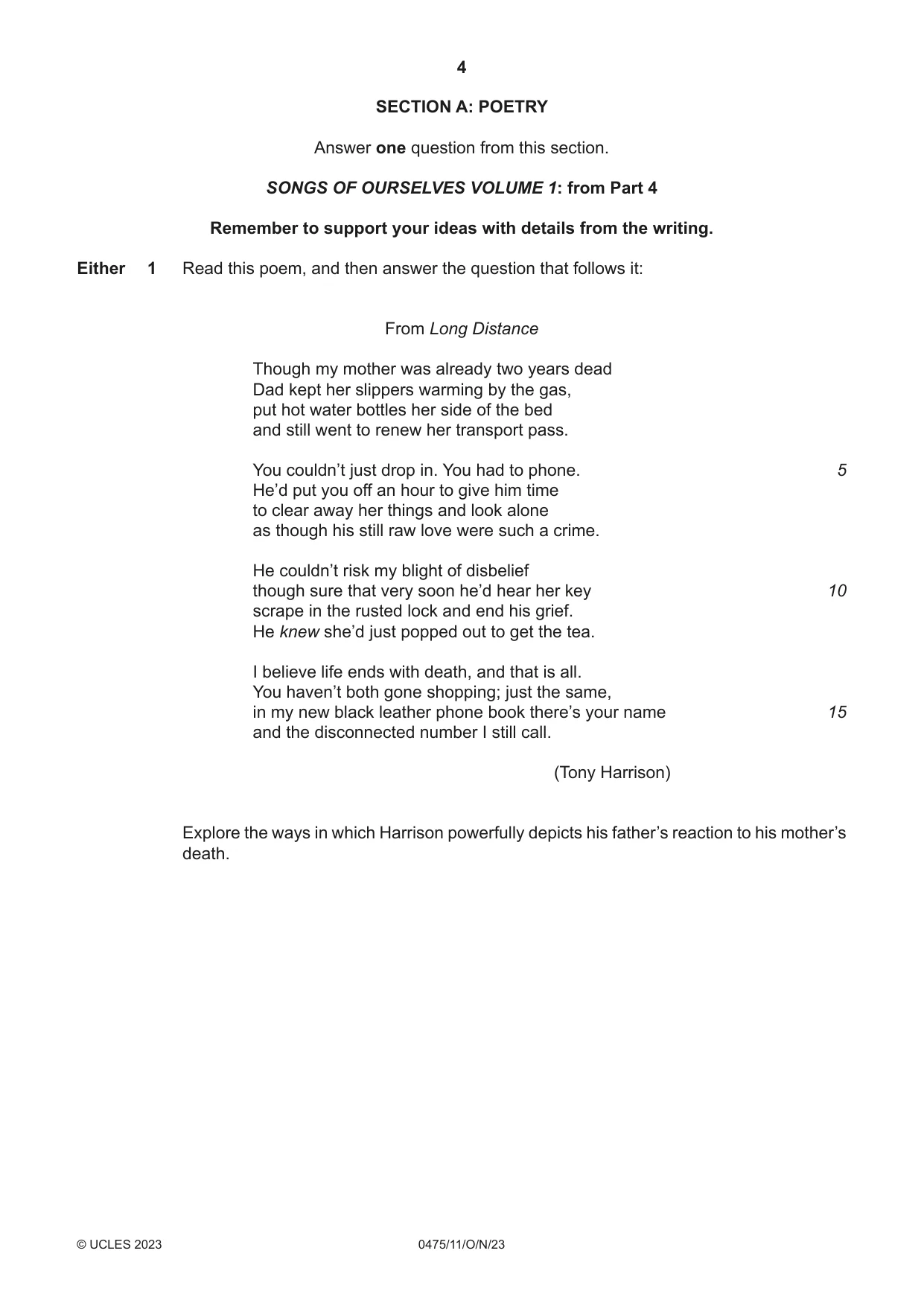 Cambridge IGCSE English - Literature in English 0475 2023 Oct/Nov Paper 1 · Variant 1 question paper, page 4 of 28