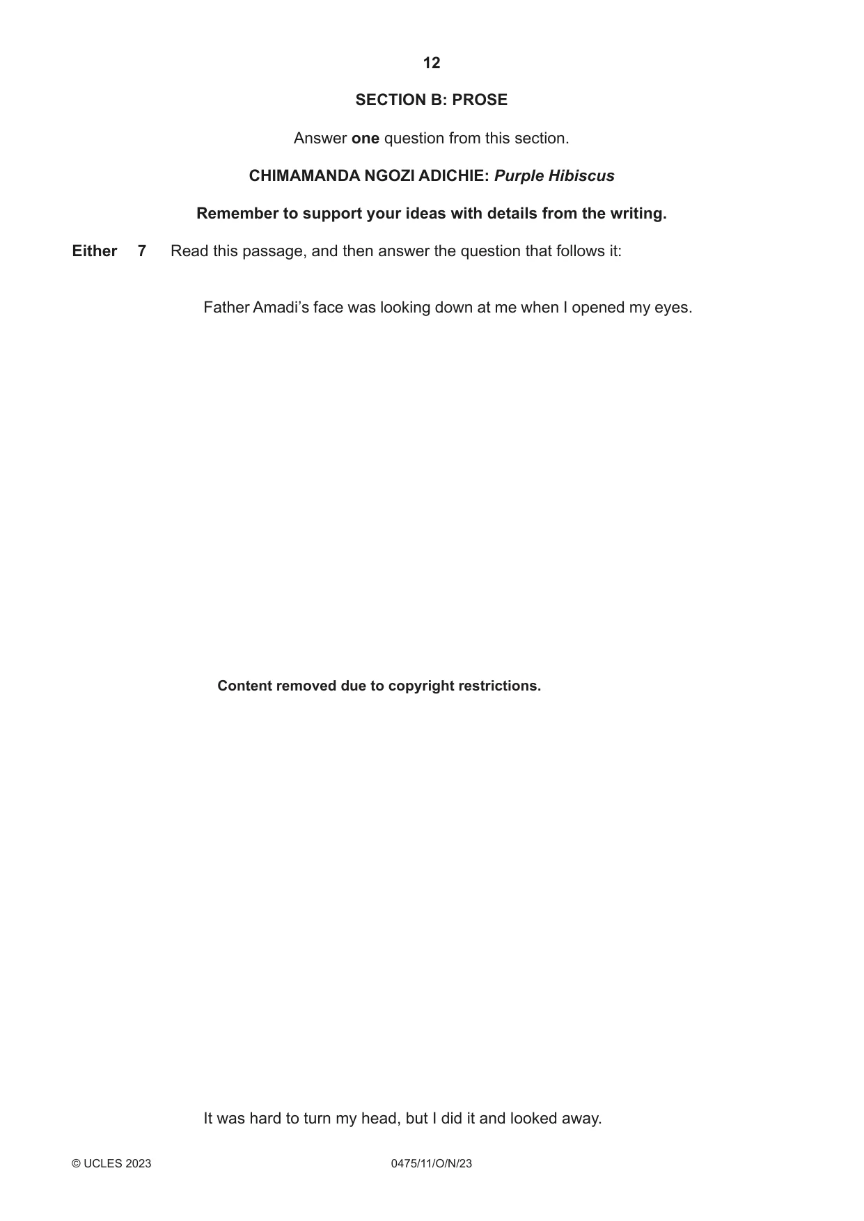 Cambridge IGCSE English - Literature in English 0475 2023 Oct/Nov Paper 1 · Variant 1 question paper, page 12 of 28