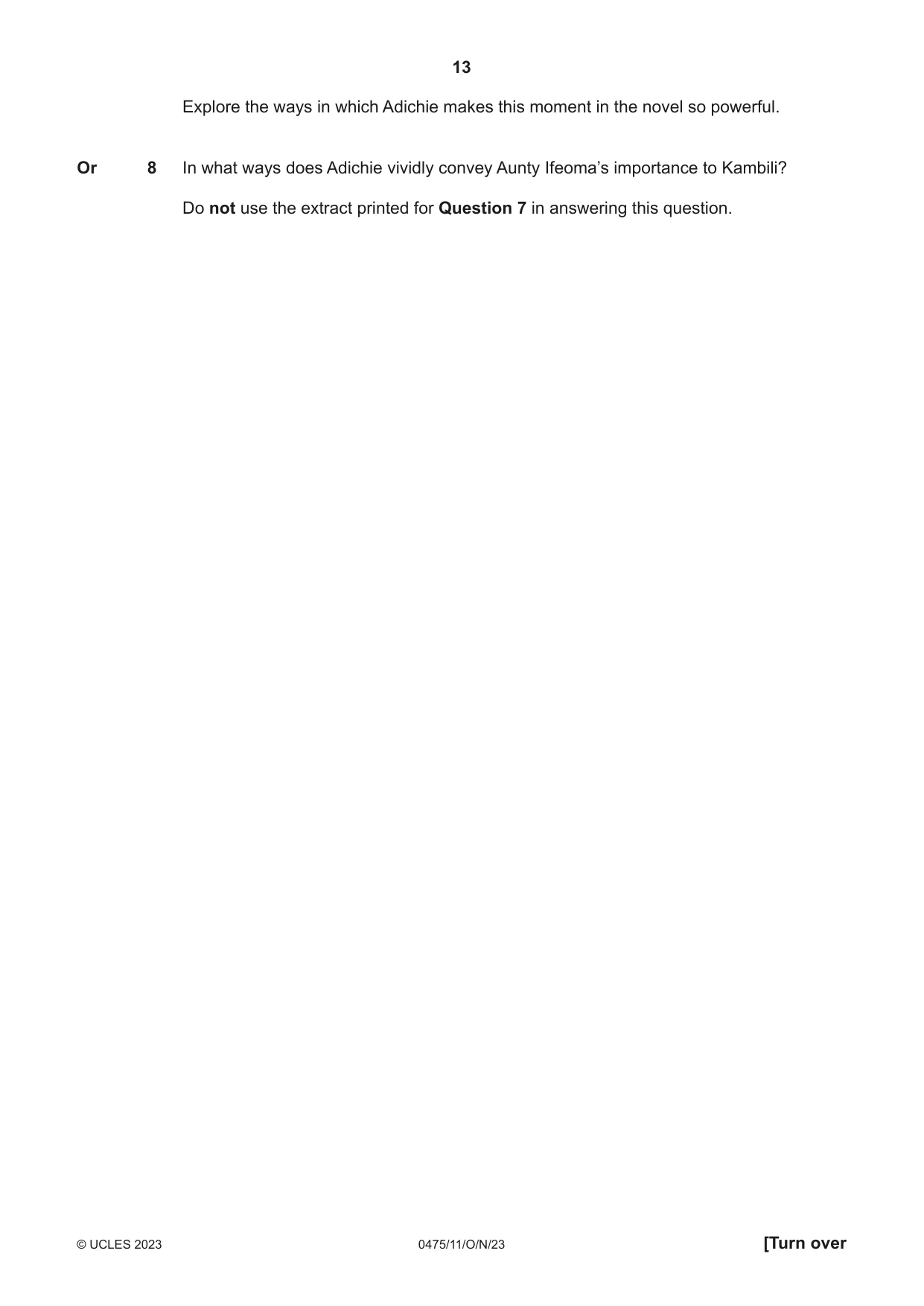 Cambridge IGCSE English - Literature in English 0475 2023 Oct/Nov Paper 1 · Variant 1 question paper, page 13 of 28