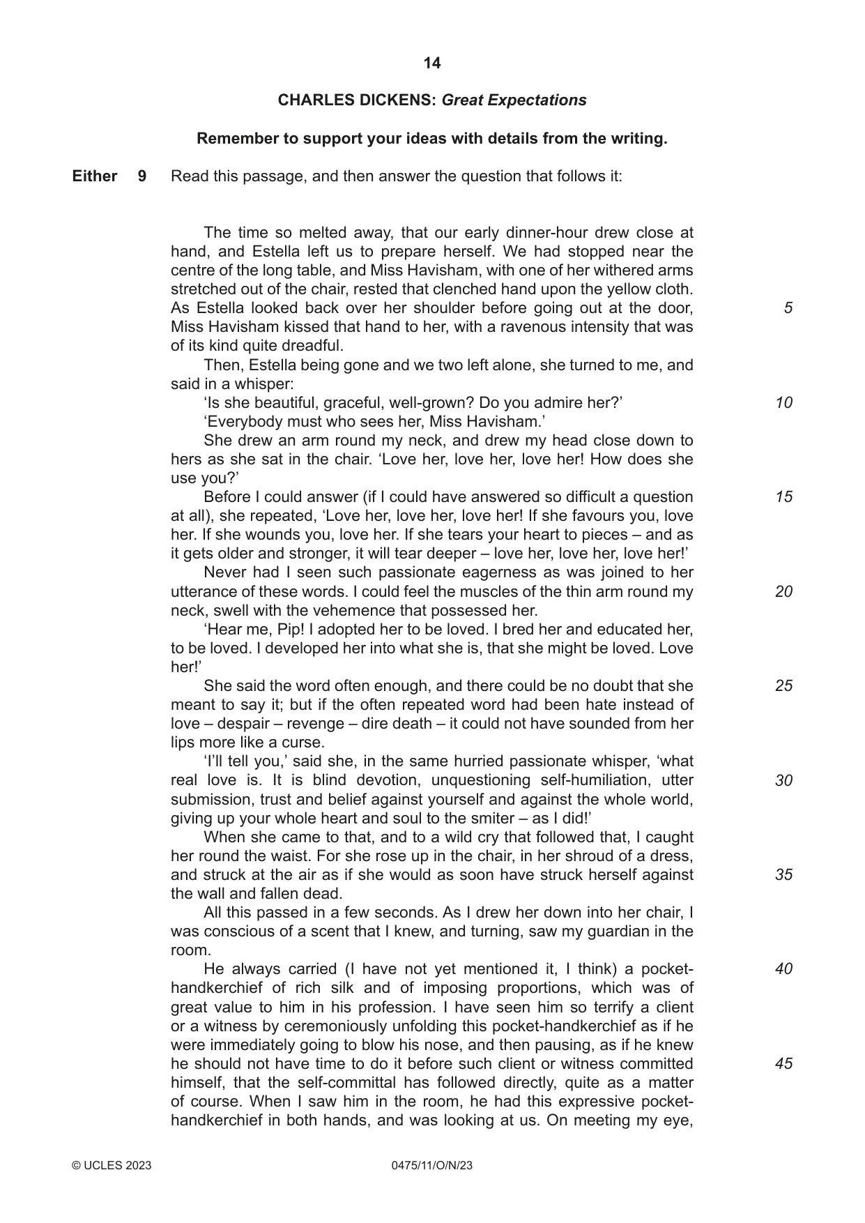 Cambridge IGCSE English - Literature in English 0475 2023 Oct/Nov Paper 1 · Variant 1 question paper, page 14 of 28
