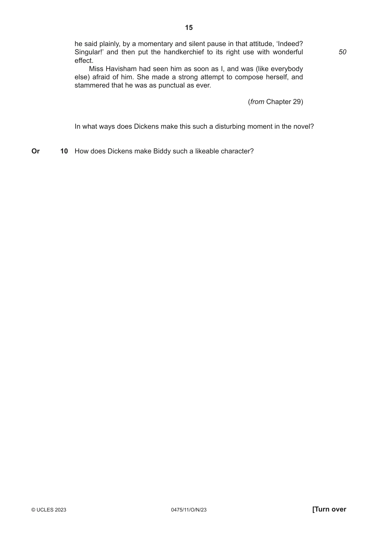 Cambridge IGCSE English - Literature in English 0475 2023 Oct/Nov Paper 1 · Variant 1 question paper, page 15 of 28