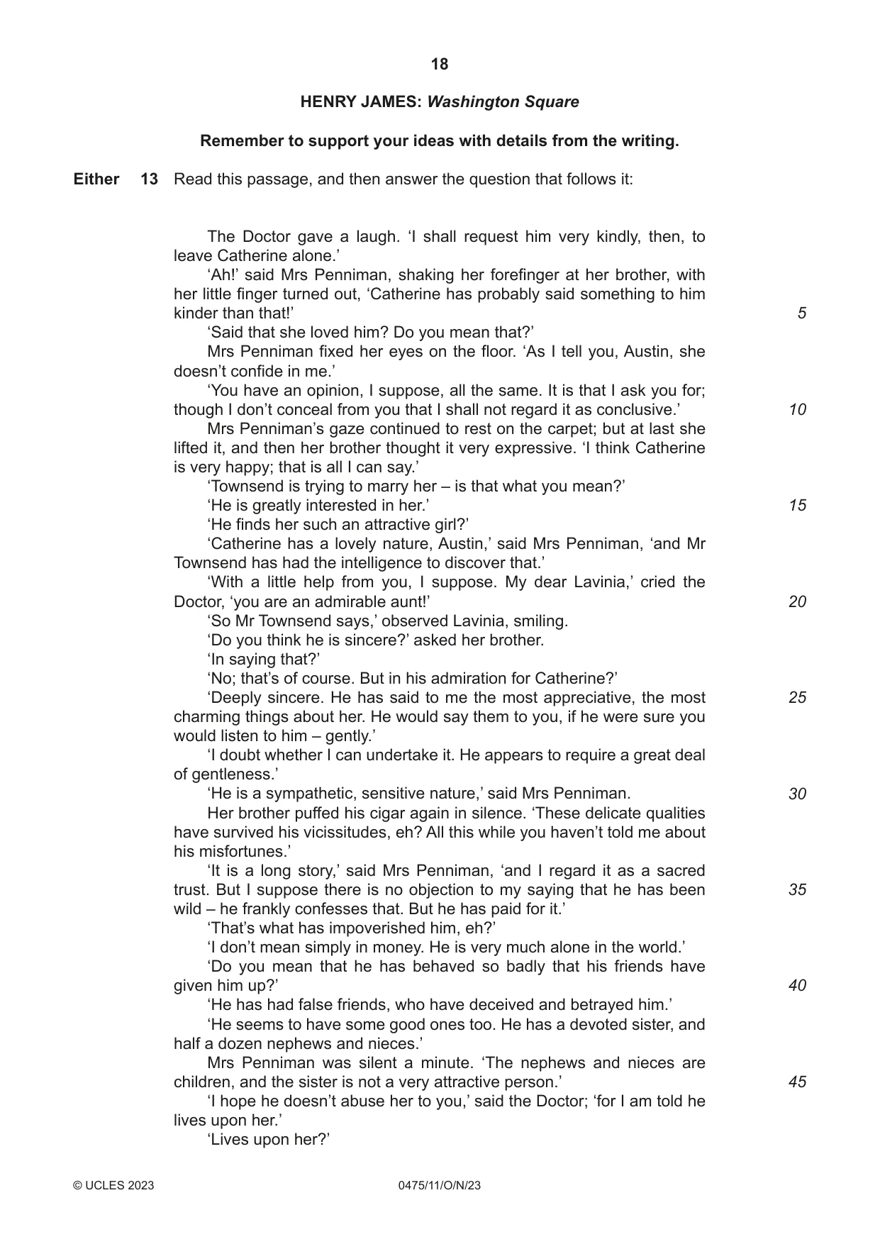Cambridge IGCSE English - Literature in English 0475 2023 Oct/Nov Paper 1 · Variant 1 question paper, page 18 of 28