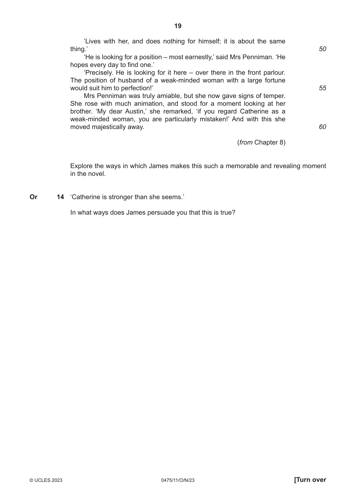 Cambridge IGCSE English - Literature in English 0475 2023 Oct/Nov Paper 1 · Variant 1 question paper, page 19 of 28