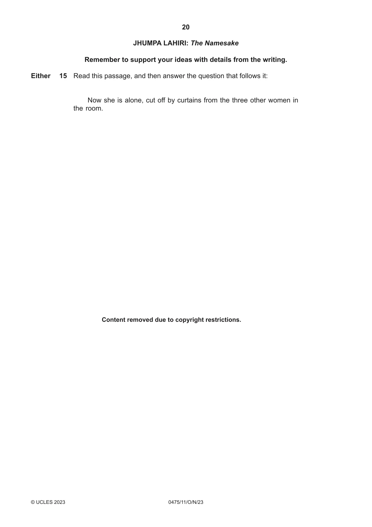 Cambridge IGCSE English - Literature in English 0475 2023 Oct/Nov Paper 1 · Variant 1 question paper, page 20 of 28