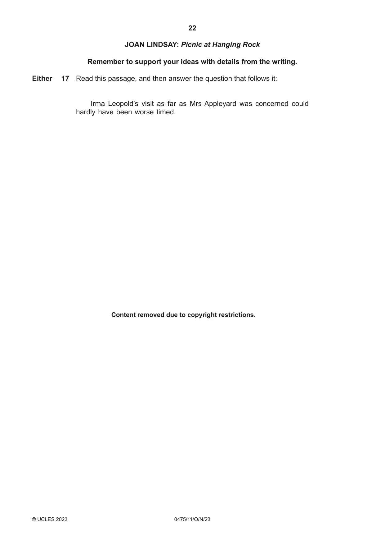 Cambridge IGCSE English - Literature in English 0475 2023 Oct/Nov Paper 1 · Variant 1 question paper, page 22 of 28