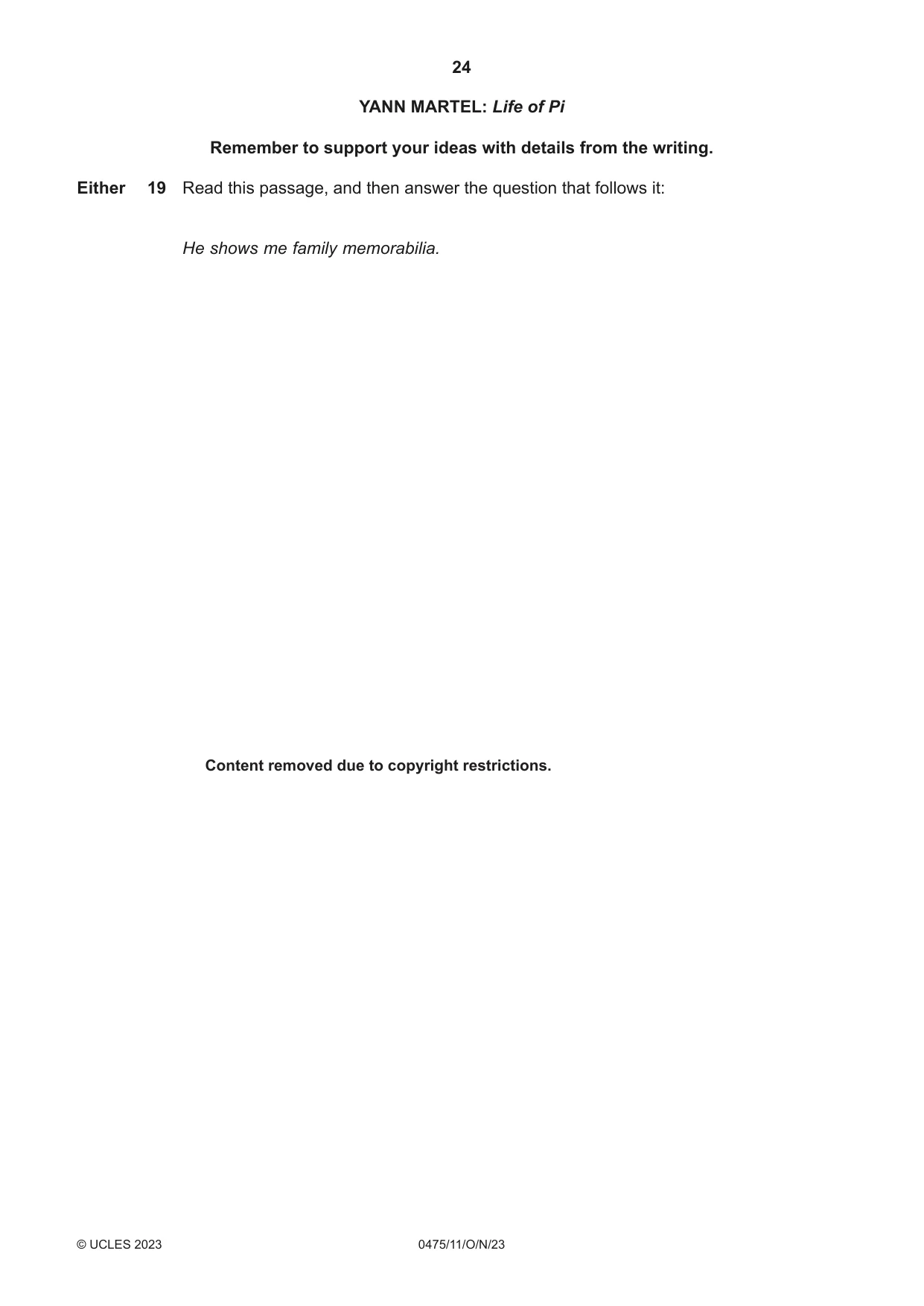 Cambridge IGCSE English - Literature in English 0475 2023 Oct/Nov Paper 1 · Variant 1 question paper, page 24 of 28