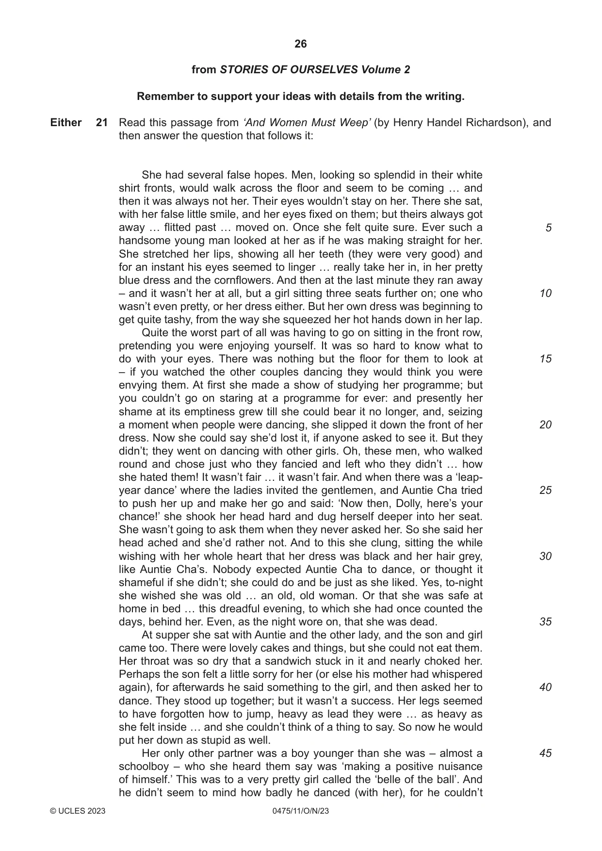 Cambridge IGCSE English - Literature in English 0475 2023 Oct/Nov Paper 1 · Variant 1 question paper, page 26 of 28
