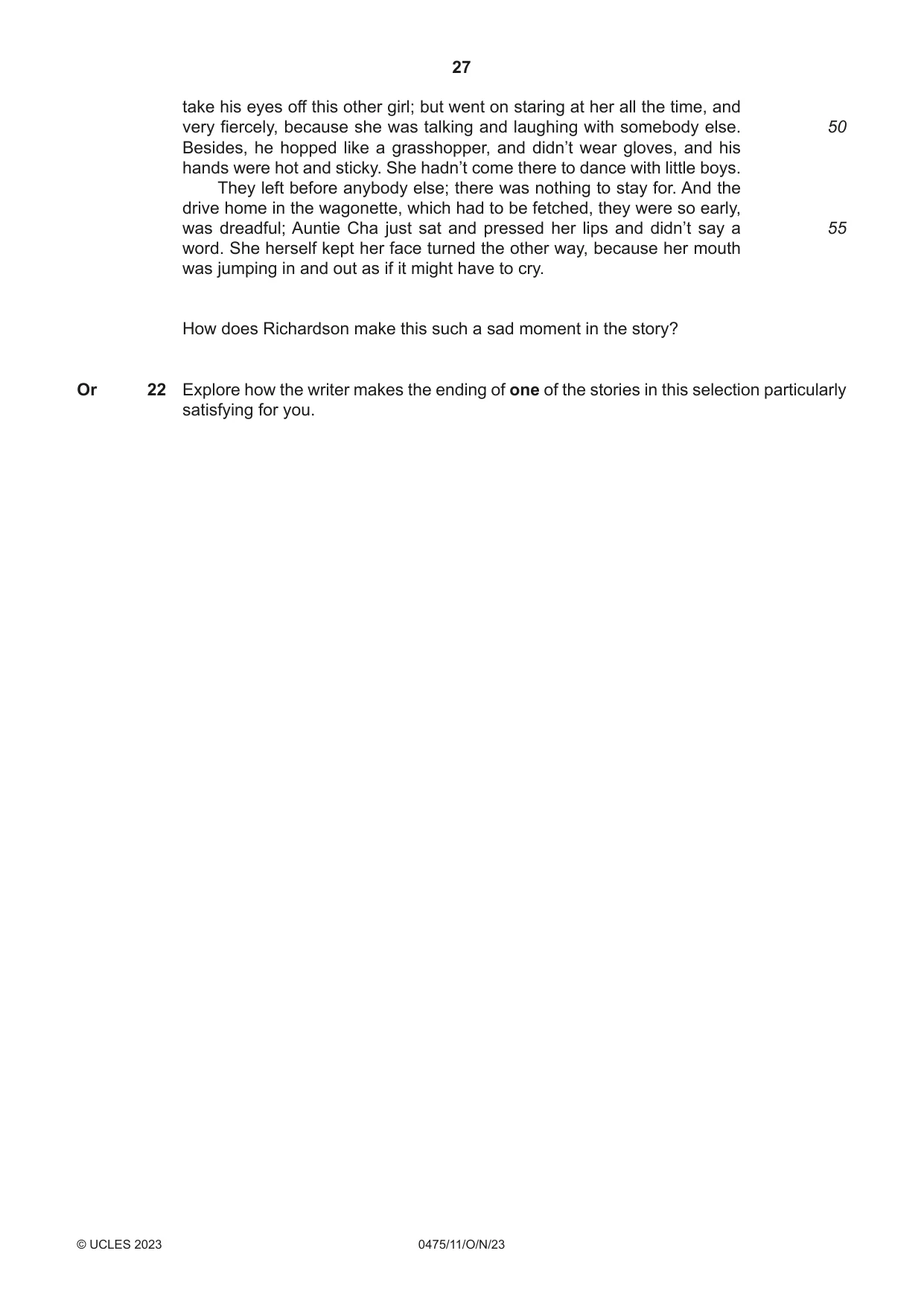 Cambridge IGCSE English - Literature in English 0475 2023 Oct/Nov Paper 1 · Variant 1 question paper, page 27 of 28