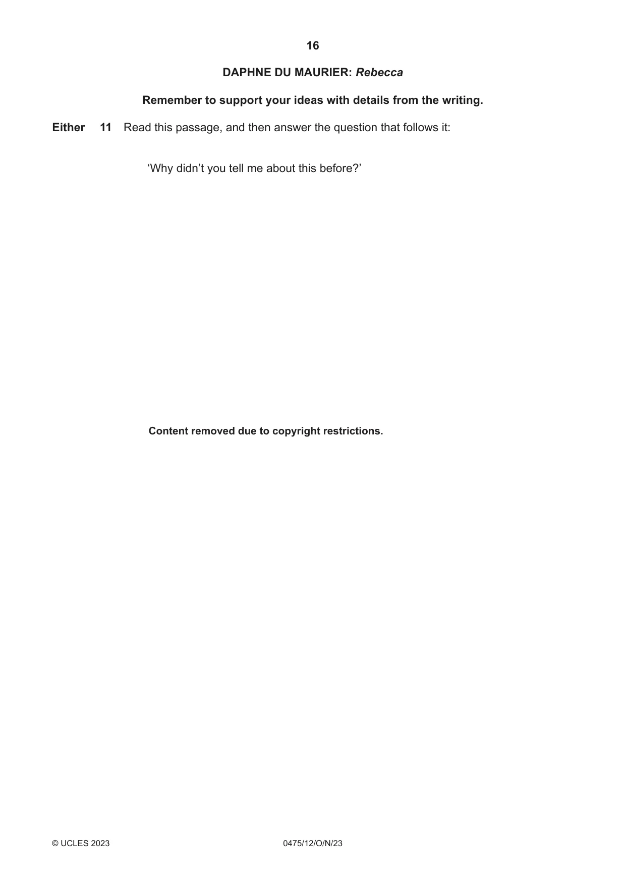 Cambridge IGCSE English - Literature in English 0475 2023 Oct/Nov Paper 1 · Variant 2 question paper, page 16 of 28