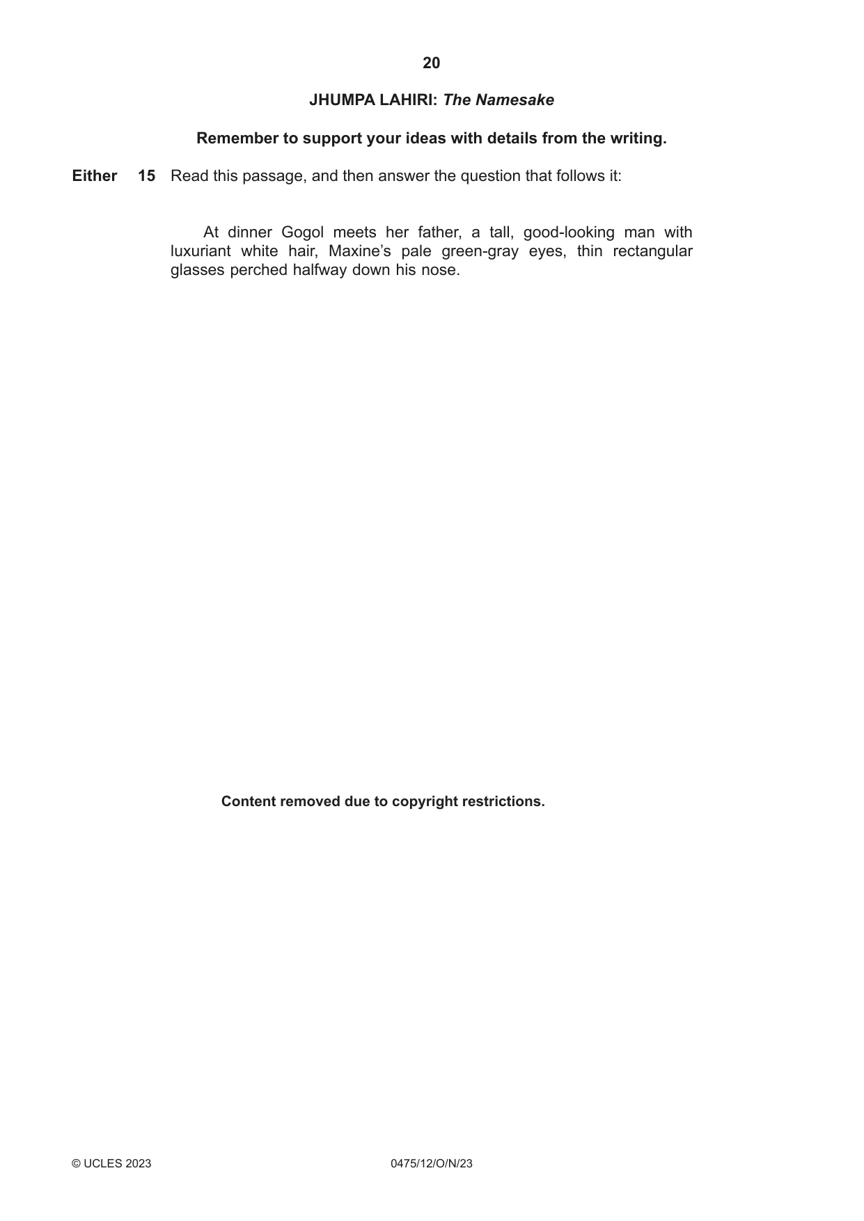 Cambridge IGCSE English - Literature in English 0475 2023 Oct/Nov Paper 1 · Variant 2 question paper, page 20 of 28