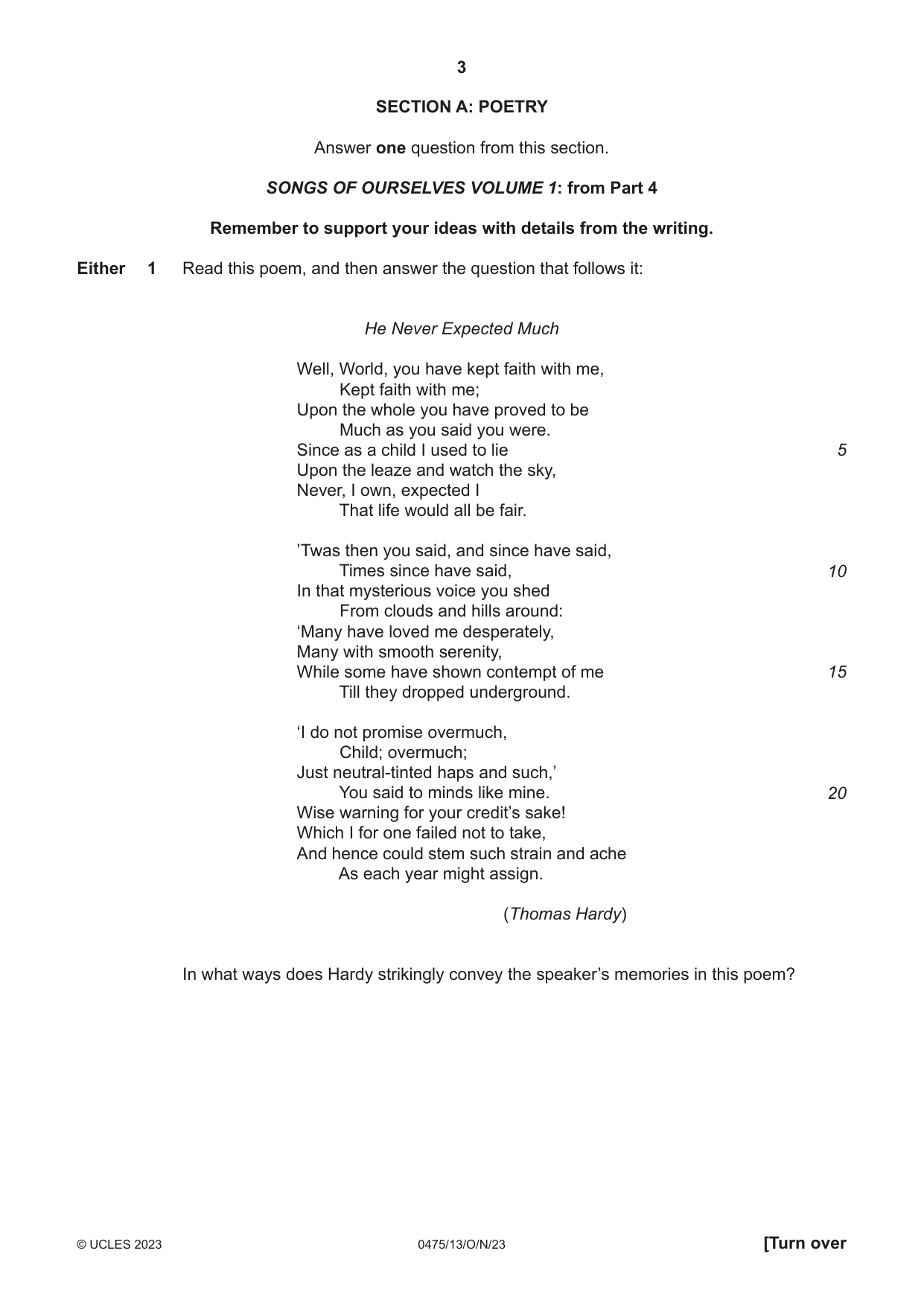 Cambridge IGCSE English - Literature in English 0475 2023 Oct/Nov Paper 1 · Variant 3 question paper, page 3 of 28