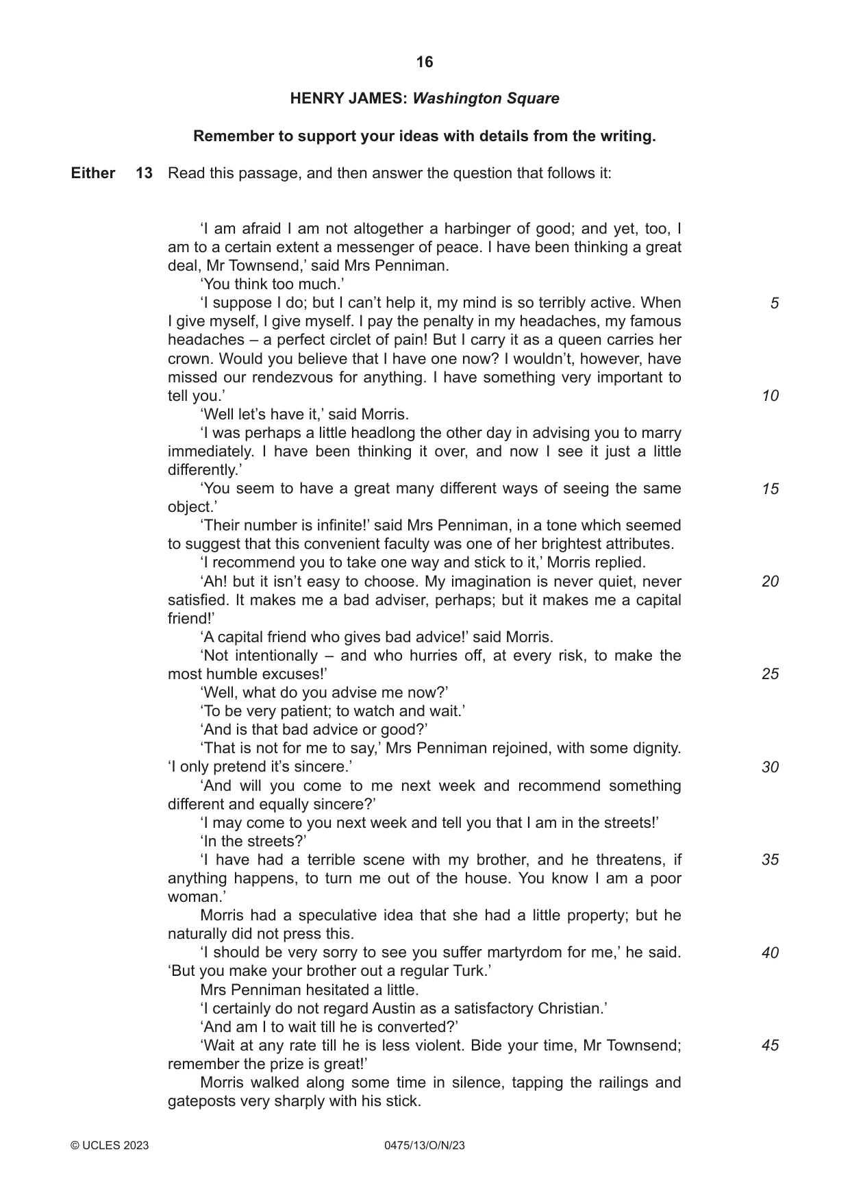 Cambridge IGCSE English - Literature in English 0475 2023 Oct/Nov Paper 1 · Variant 3 question paper, page 16 of 28