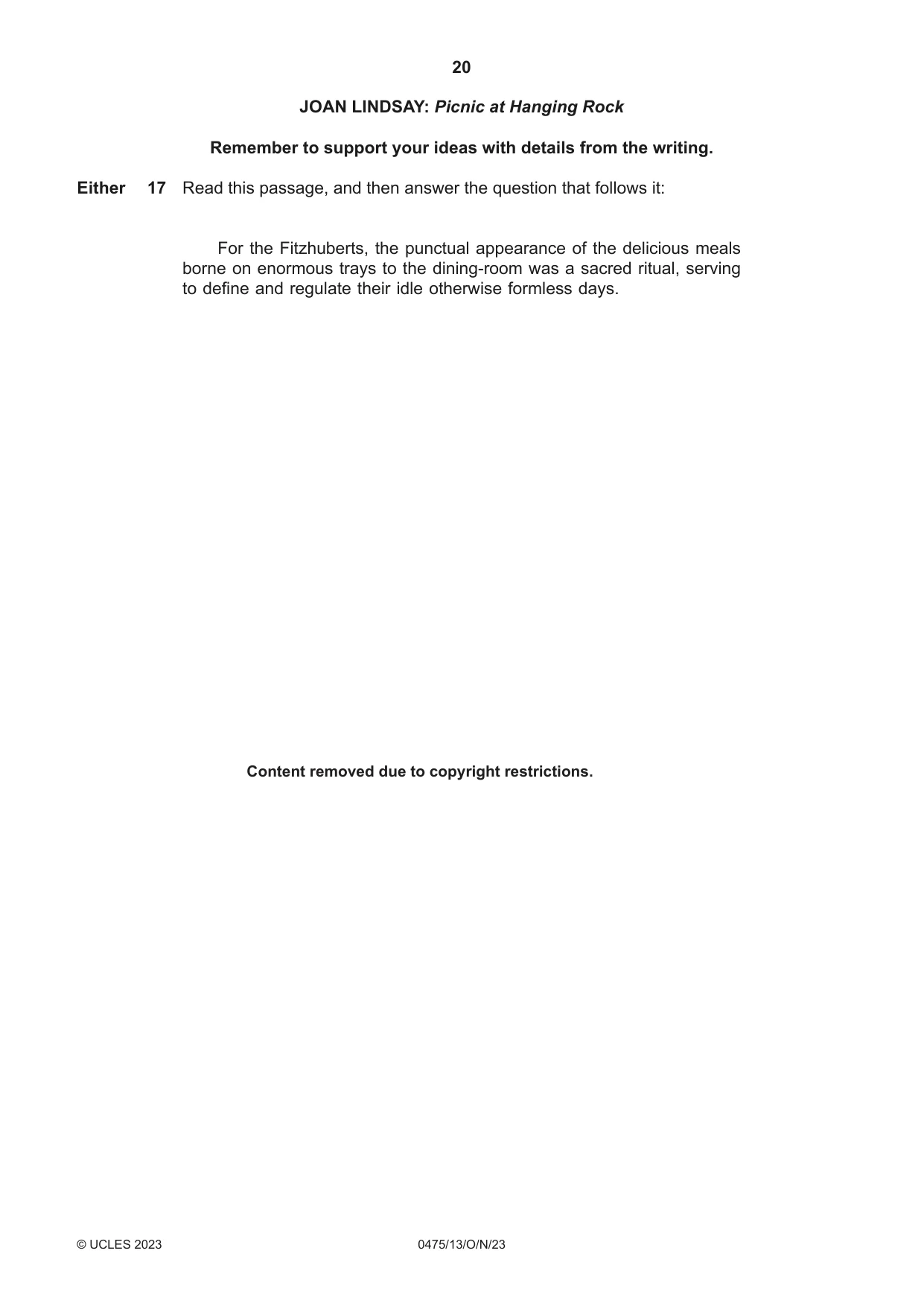 Cambridge IGCSE English - Literature in English 0475 2023 Oct/Nov Paper 1 · Variant 3 question paper, page 20 of 28