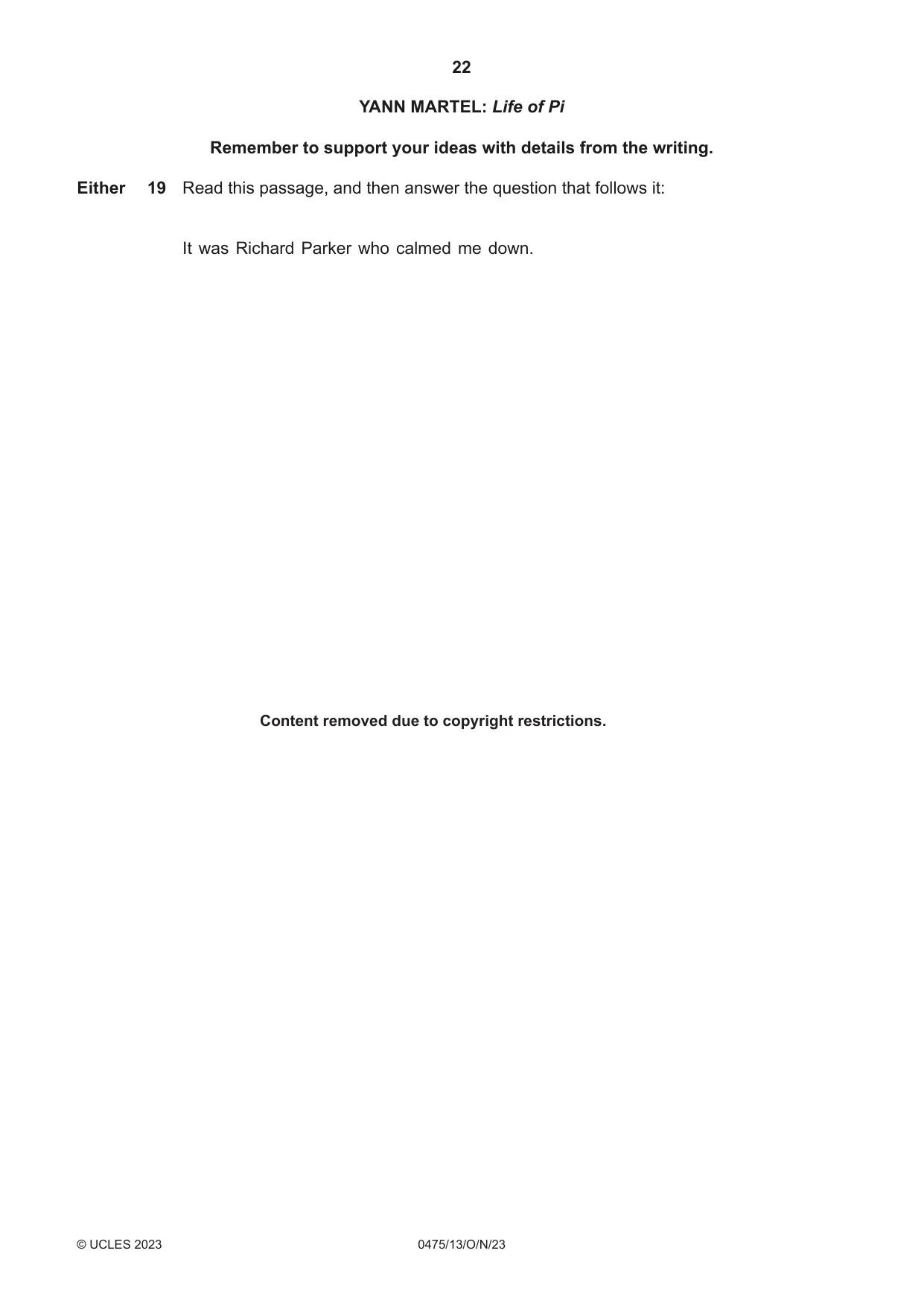 Cambridge IGCSE English - Literature in English 0475 2023 Oct/Nov Paper 1 · Variant 3 question paper, page 22 of 28