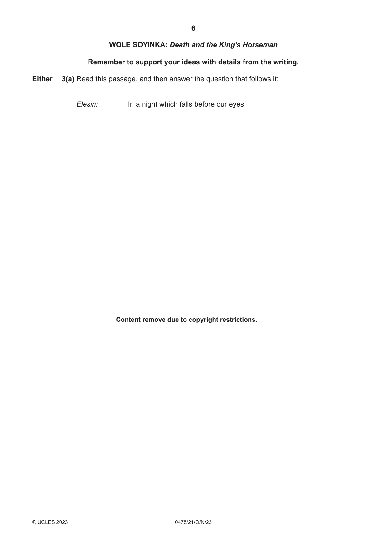 Cambridge IGCSE English - Literature in English 0475 2023 Oct/Nov Paper 2 · Variant 1 question paper, page 6 of 12