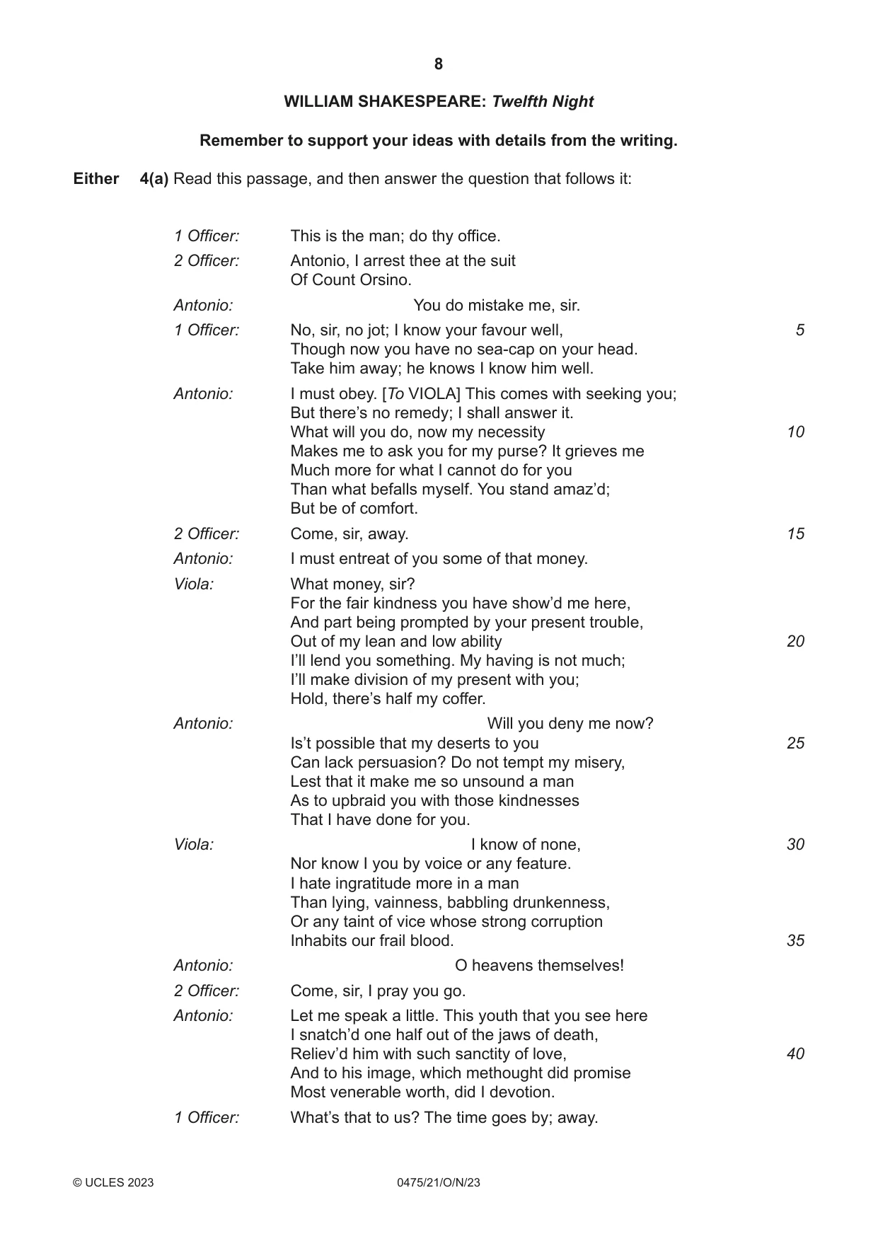 Cambridge IGCSE English - Literature in English 0475 2023 Oct/Nov Paper 2 · Variant 1 question paper, page 8 of 12