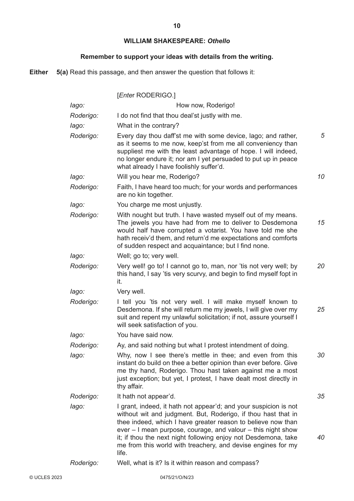 Cambridge IGCSE English - Literature in English 0475 2023 Oct/Nov Paper 2 · Variant 1 question paper, page 10 of 12
