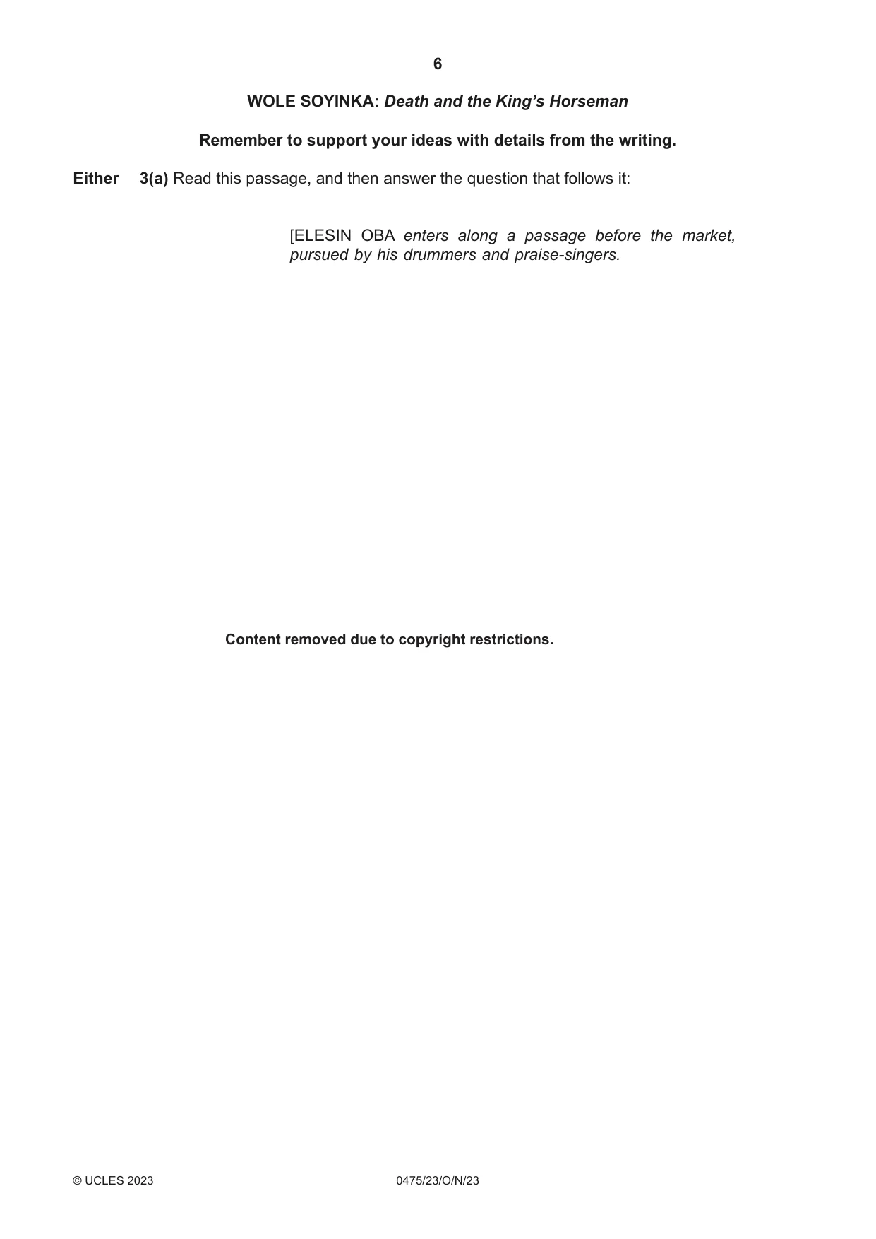 Cambridge IGCSE English - Literature in English 0475 2023 Oct/Nov Paper 2 · Variant 3 question paper, page 6 of 12