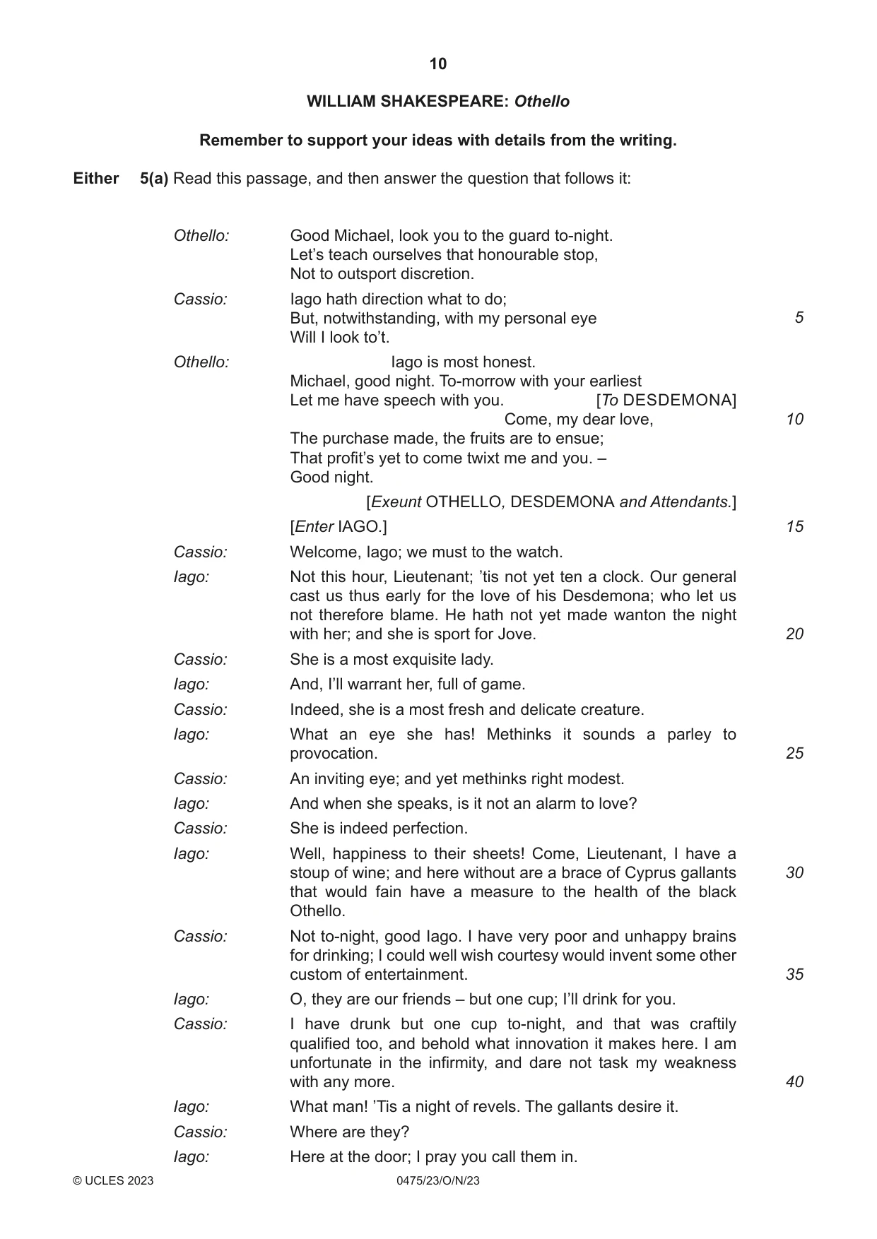 Cambridge IGCSE English - Literature in English 0475 2023 Oct/Nov Paper 2 · Variant 3 question paper, page 10 of 12
