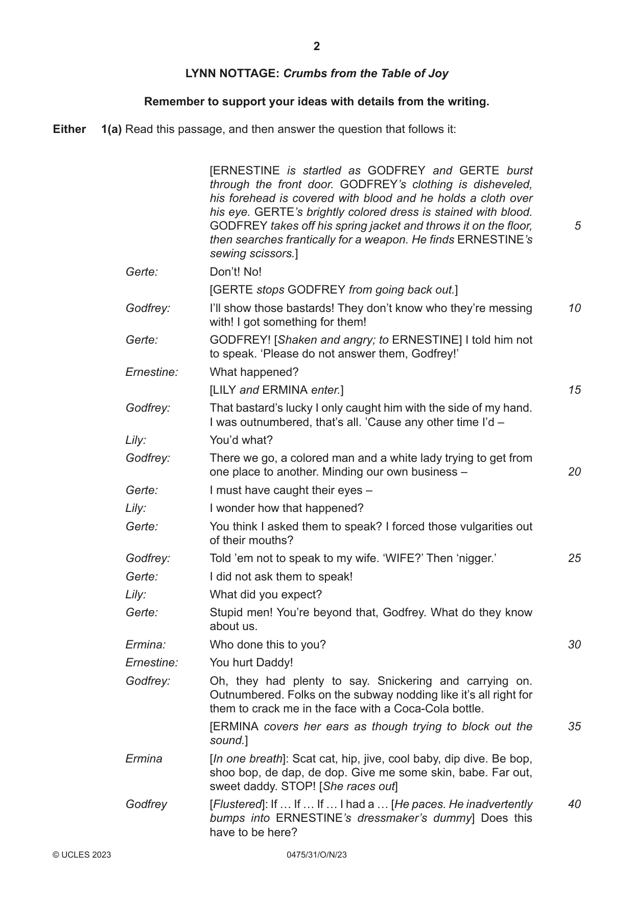 Cambridge IGCSE English - Literature in English 0475 2023 Oct/Nov Paper 3 · Variant 1 question paper, page 2 of 12