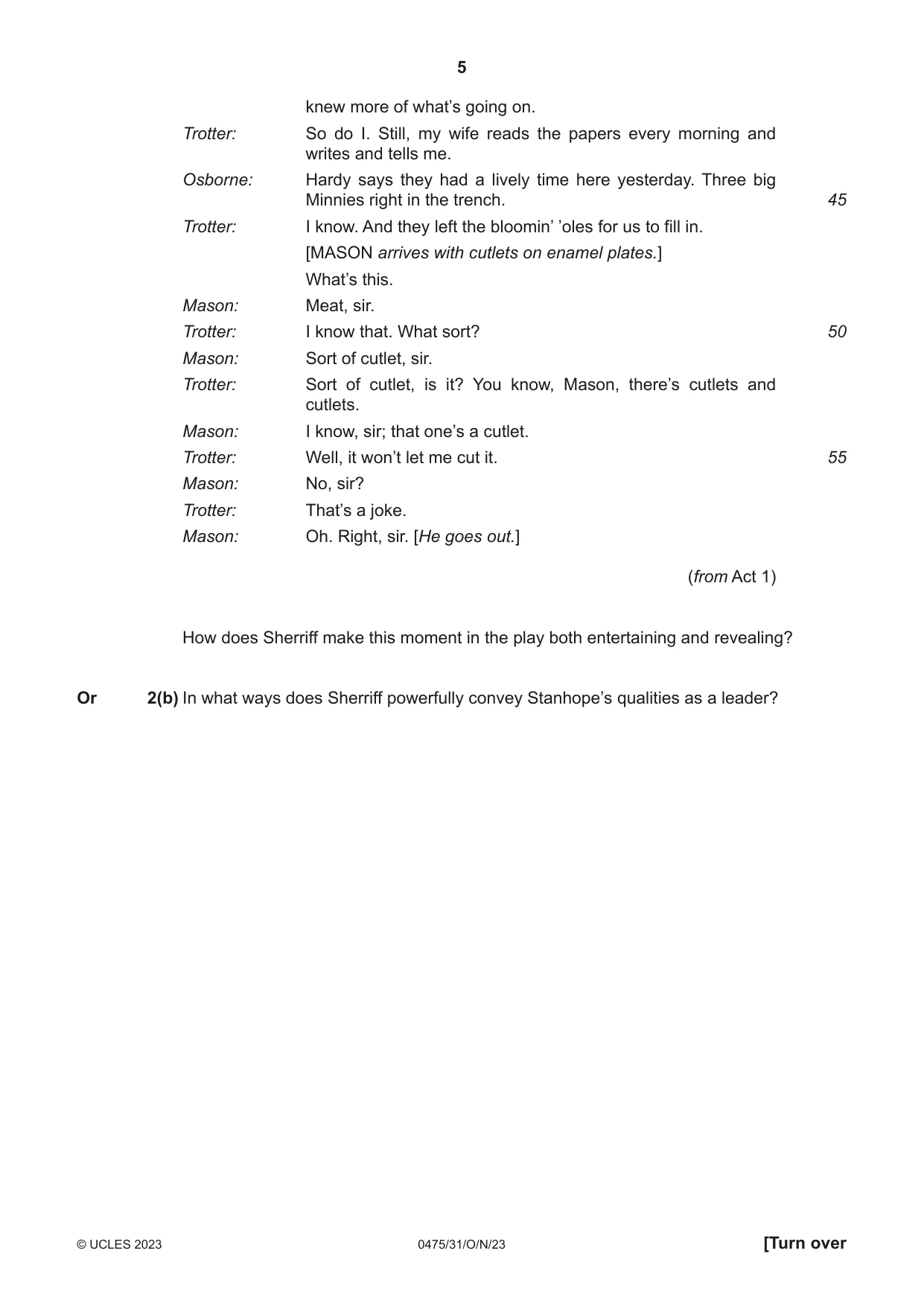 Cambridge IGCSE English - Literature in English 0475 2023 Oct/Nov Paper 3 · Variant 1 question paper, page 5 of 12
