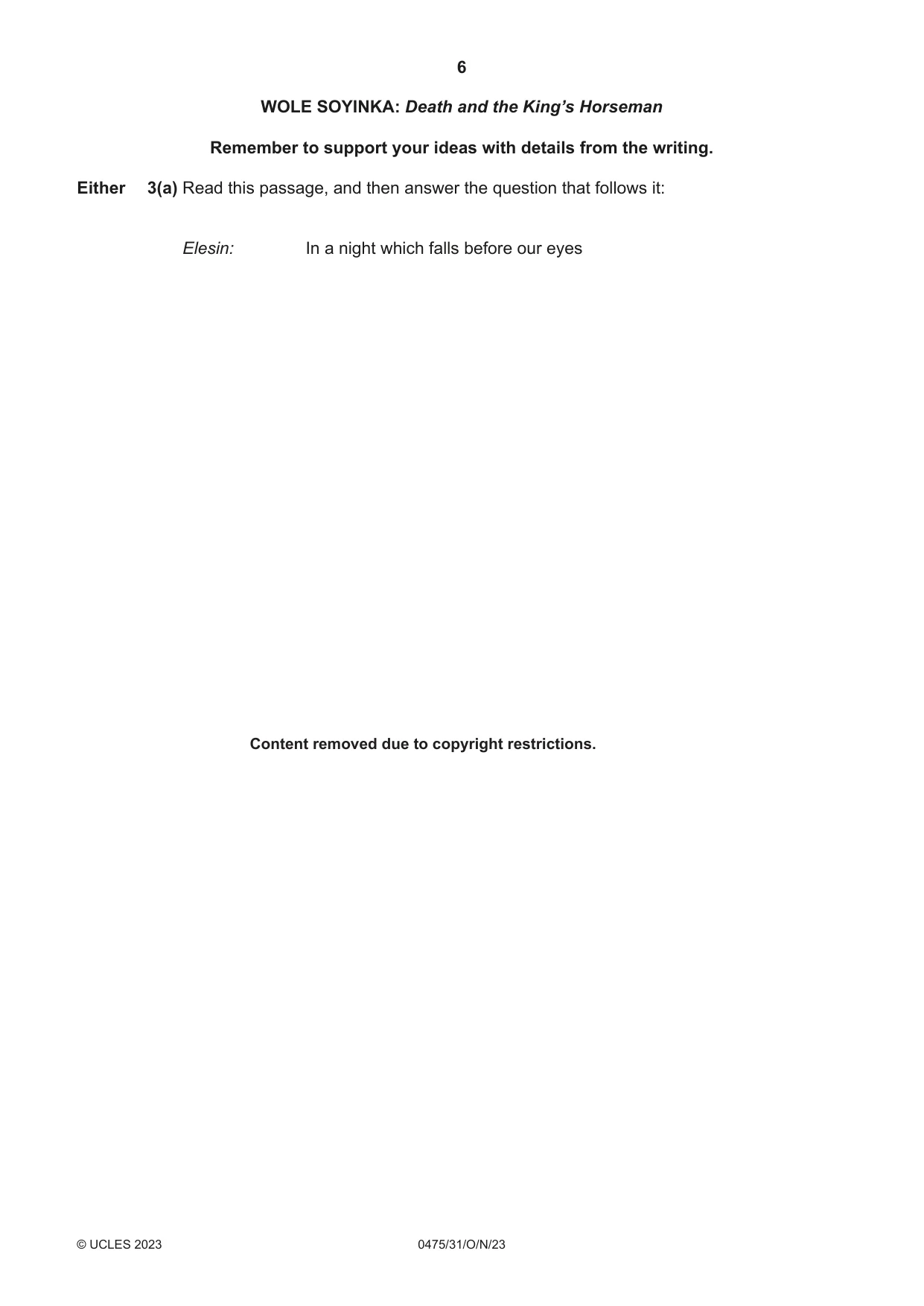 Cambridge IGCSE English - Literature in English 0475 2023 Oct/Nov Paper 3 · Variant 1 question paper, page 6 of 12