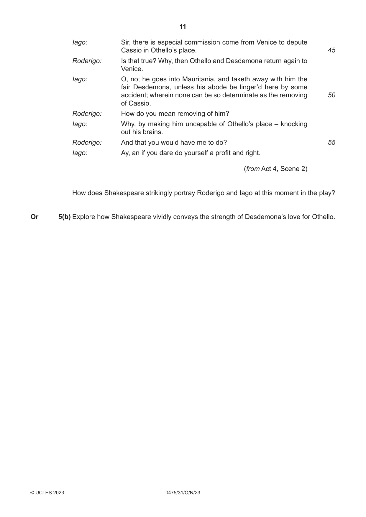Cambridge IGCSE English - Literature in English 0475 2023 Oct/Nov Paper 3 · Variant 1 question paper, page 11 of 12