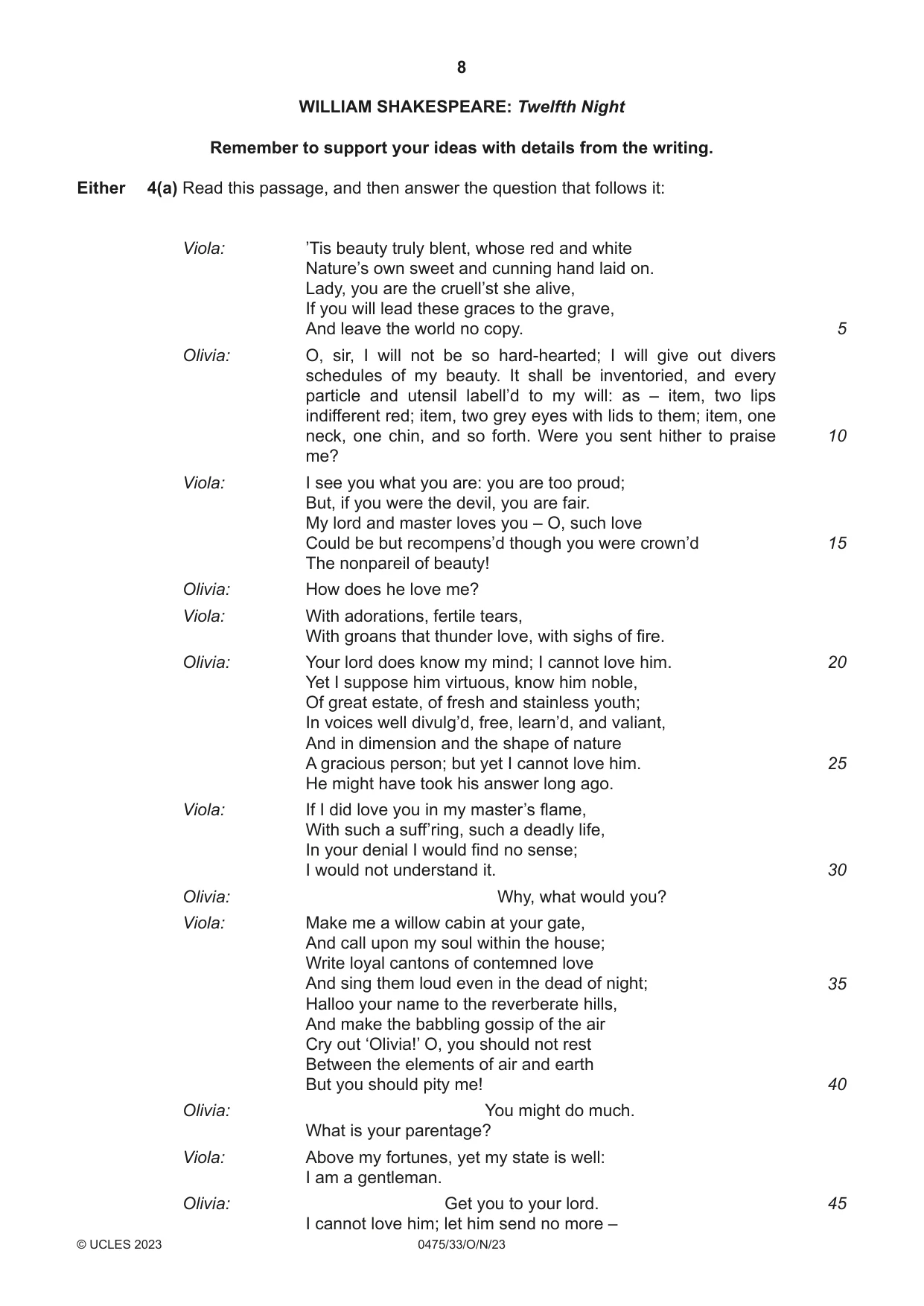 Cambridge IGCSE English - Literature in English 0475 2023 Oct/Nov Paper 3 · Variant 3 question paper, page 8 of 12