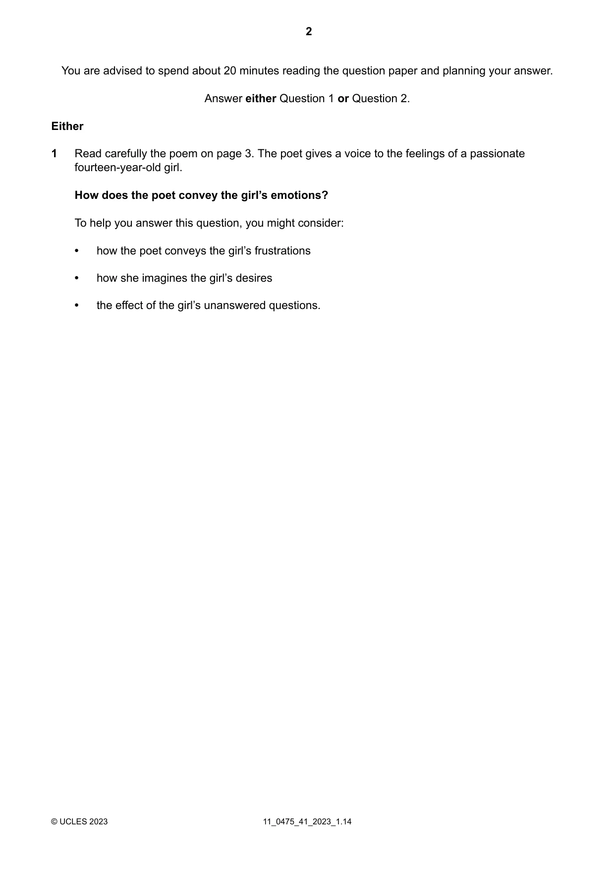 Cambridge IGCSE English - Literature in English 0475 2023 Oct/Nov Paper 4 · Variant 1 question paper, page 2 of 8