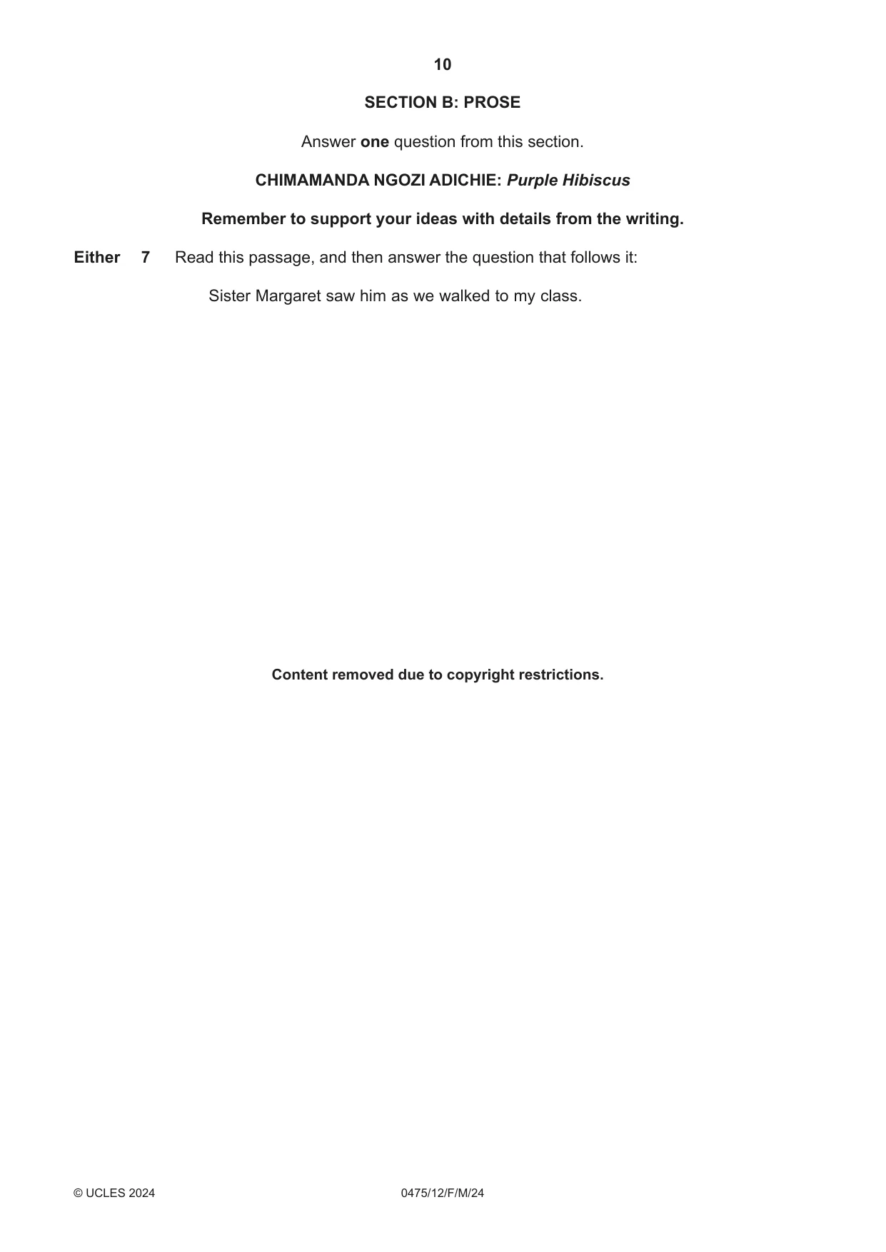 Cambridge IGCSE English - Literature in English 0475 2024 Feb/March Paper 1 · Variant 2 question paper, page 10 of 28