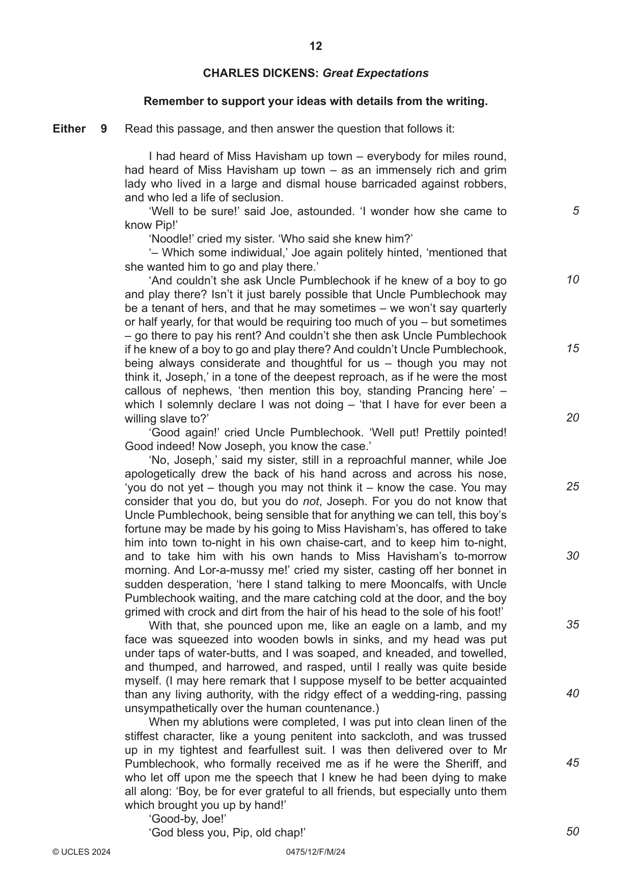 Cambridge IGCSE English - Literature in English 0475 2024 Feb/March Paper 1 · Variant 2 question paper, page 12 of 28