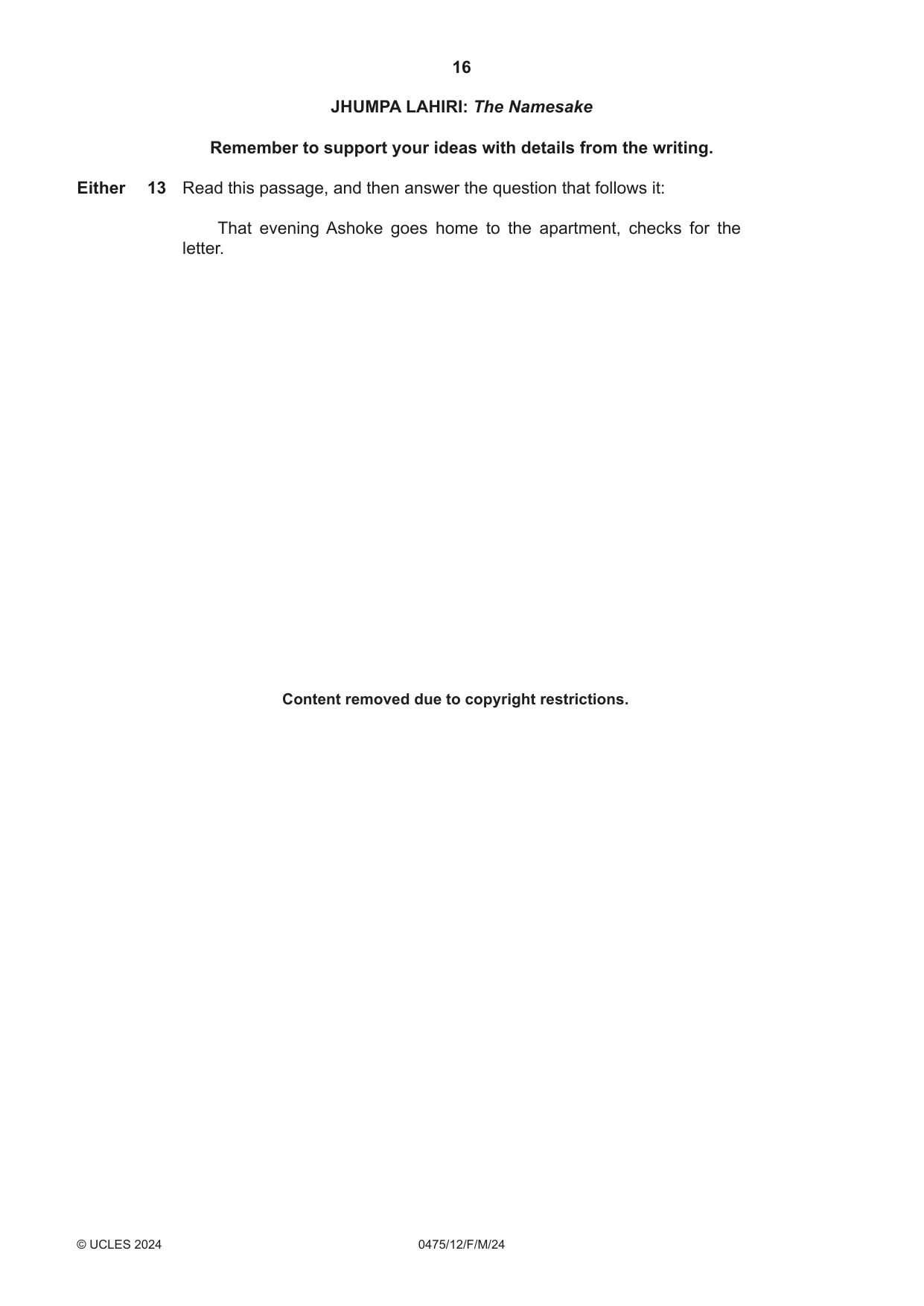 Cambridge IGCSE English - Literature in English 0475 2024 Feb/March Paper 1 · Variant 2 question paper, page 16 of 28