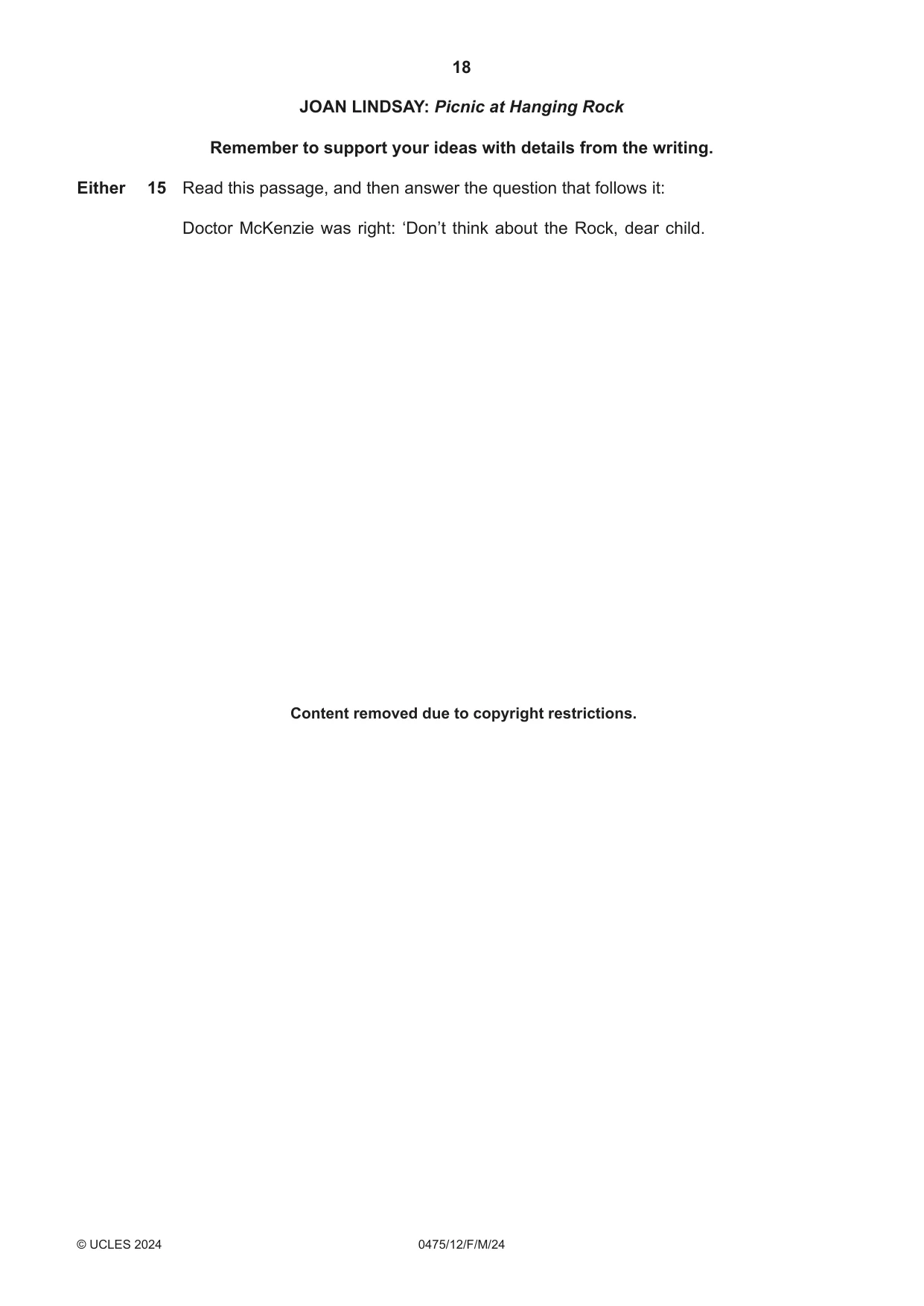 Cambridge IGCSE English - Literature in English 0475 2024 Feb/March Paper 1 · Variant 2 question paper, page 18 of 28