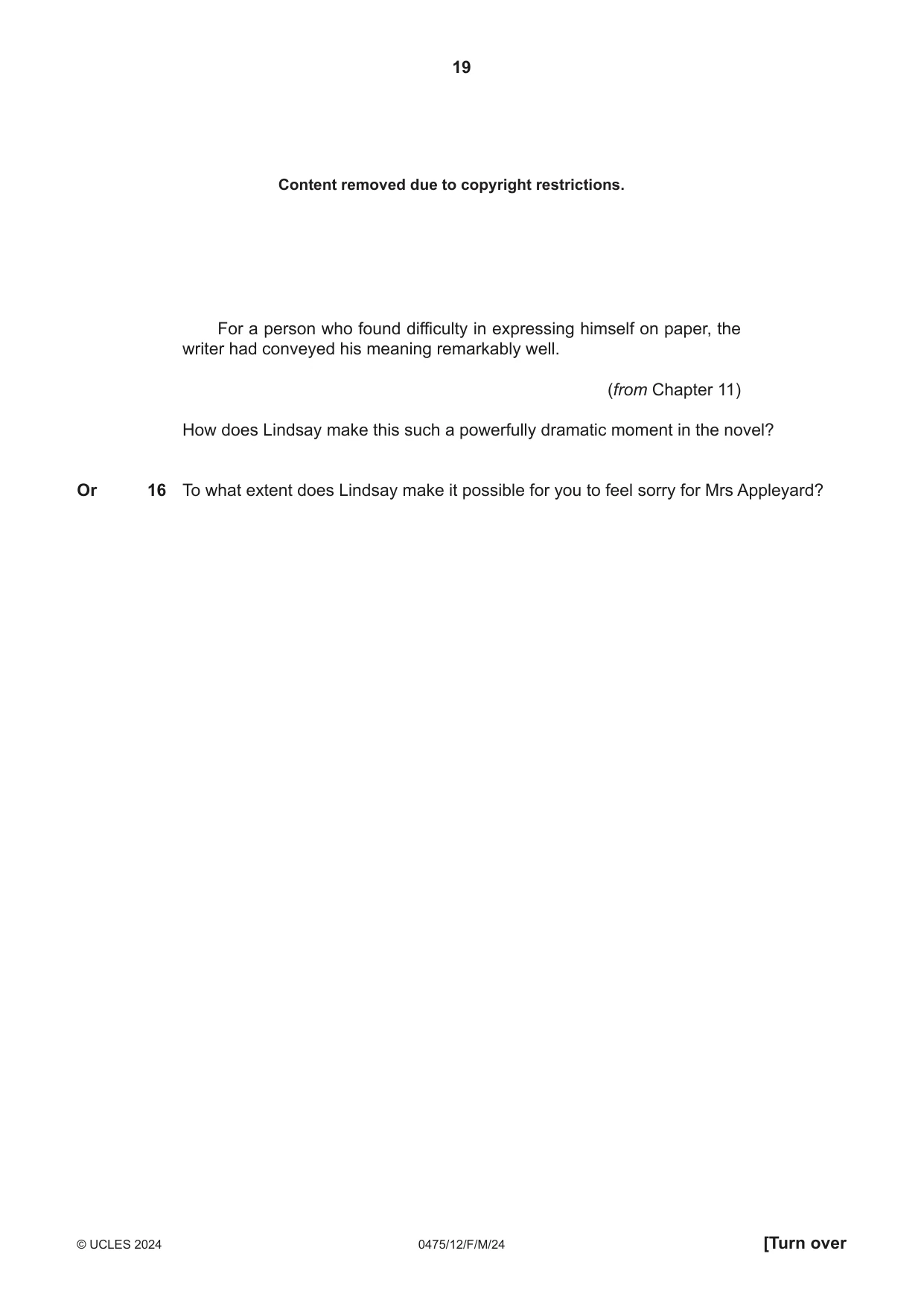 Cambridge IGCSE English - Literature in English 0475 2024 Feb/March Paper 1 · Variant 2 question paper, page 19 of 28