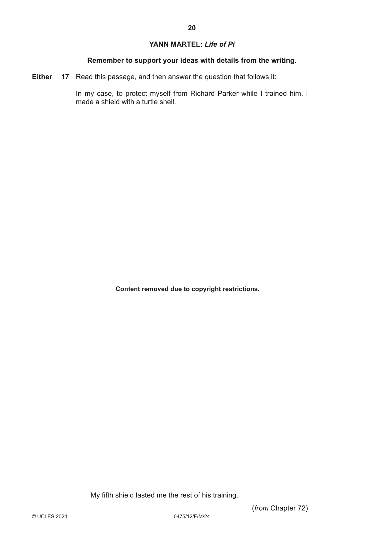 Cambridge IGCSE English - Literature in English 0475 2024 Feb/March Paper 1 · Variant 2 question paper, page 20 of 28