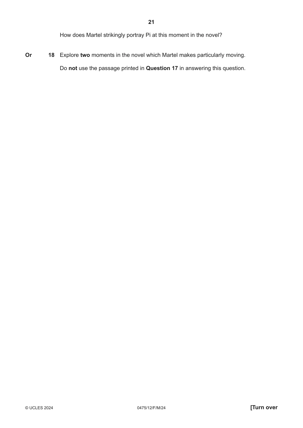 Cambridge IGCSE English - Literature in English 0475 2024 Feb/March Paper 1 · Variant 2 question paper, page 21 of 28