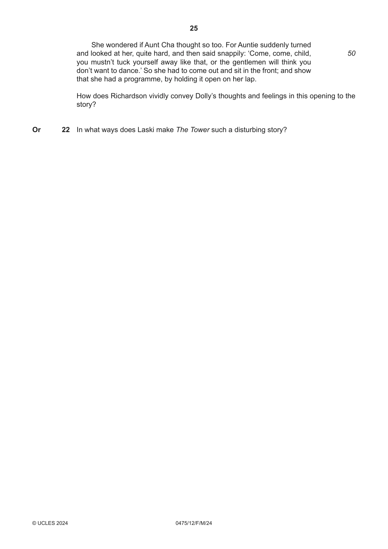 Cambridge IGCSE English - Literature in English 0475 2024 Feb/March Paper 1 · Variant 2 question paper, page 25 of 28