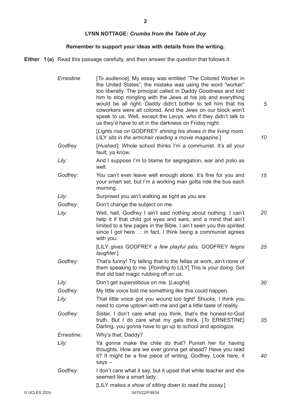 Cambridge IGCSE English - Literature in English 0475 2024 Feb/March Paper 2 · Variant 2 question paper, page 2 of 12