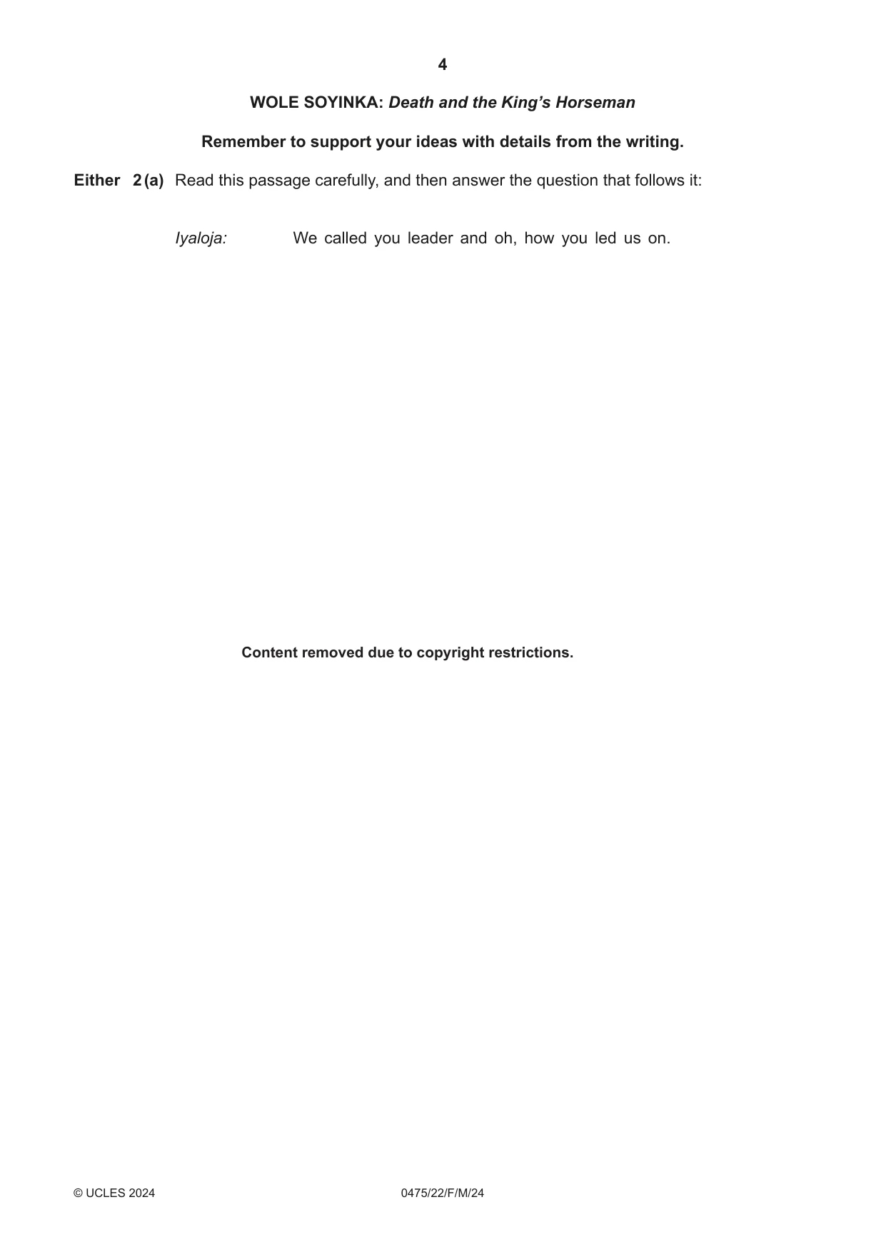 Cambridge IGCSE English - Literature in English 0475 2024 Feb/March Paper 2 · Variant 2 question paper, page 4 of 12