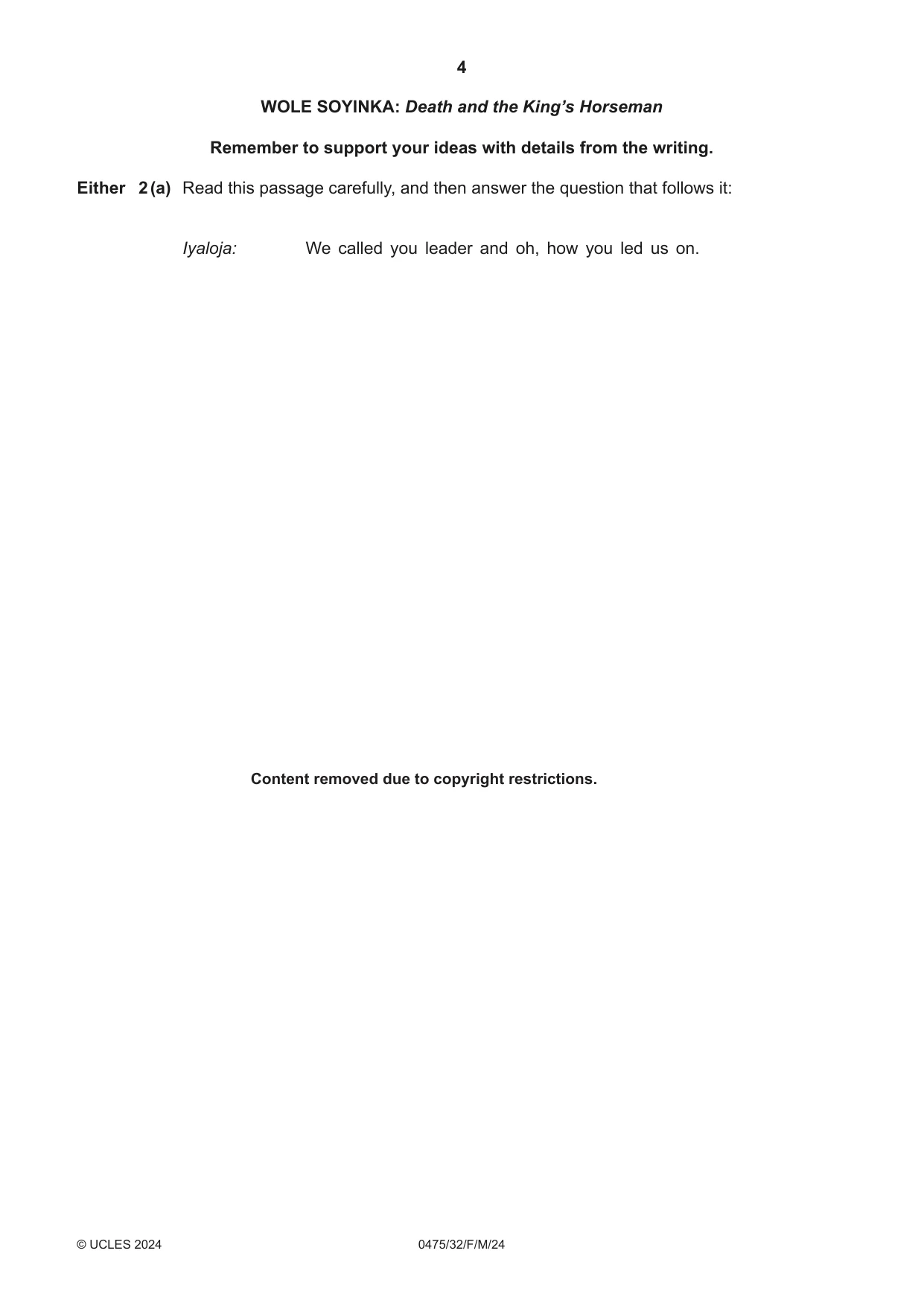 Cambridge IGCSE English - Literature in English 0475 2024 Feb/March Paper 3 · Variant 2 question paper, page 4 of 12