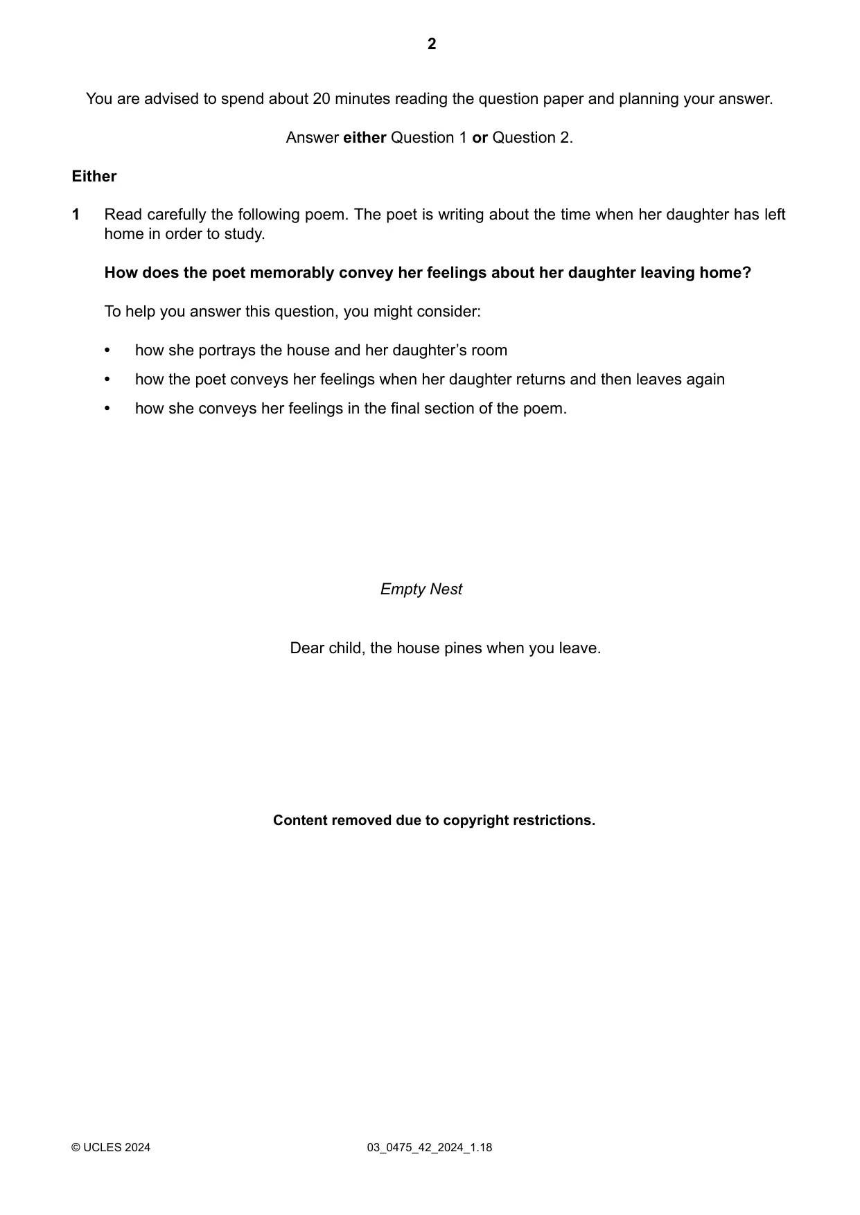 Cambridge IGCSE English - Literature in English 0475 2024 Feb/March Paper 4 · Variant 2 question paper, page 2 of 8