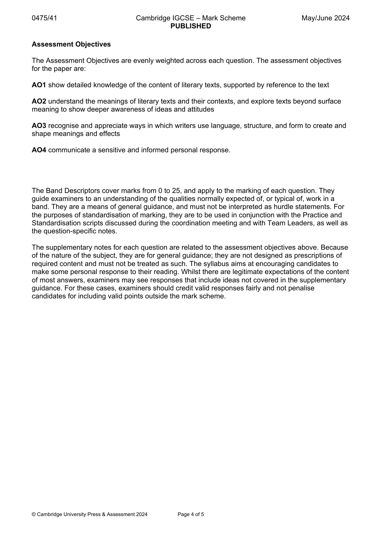 Mark scheme, page 4 of 5