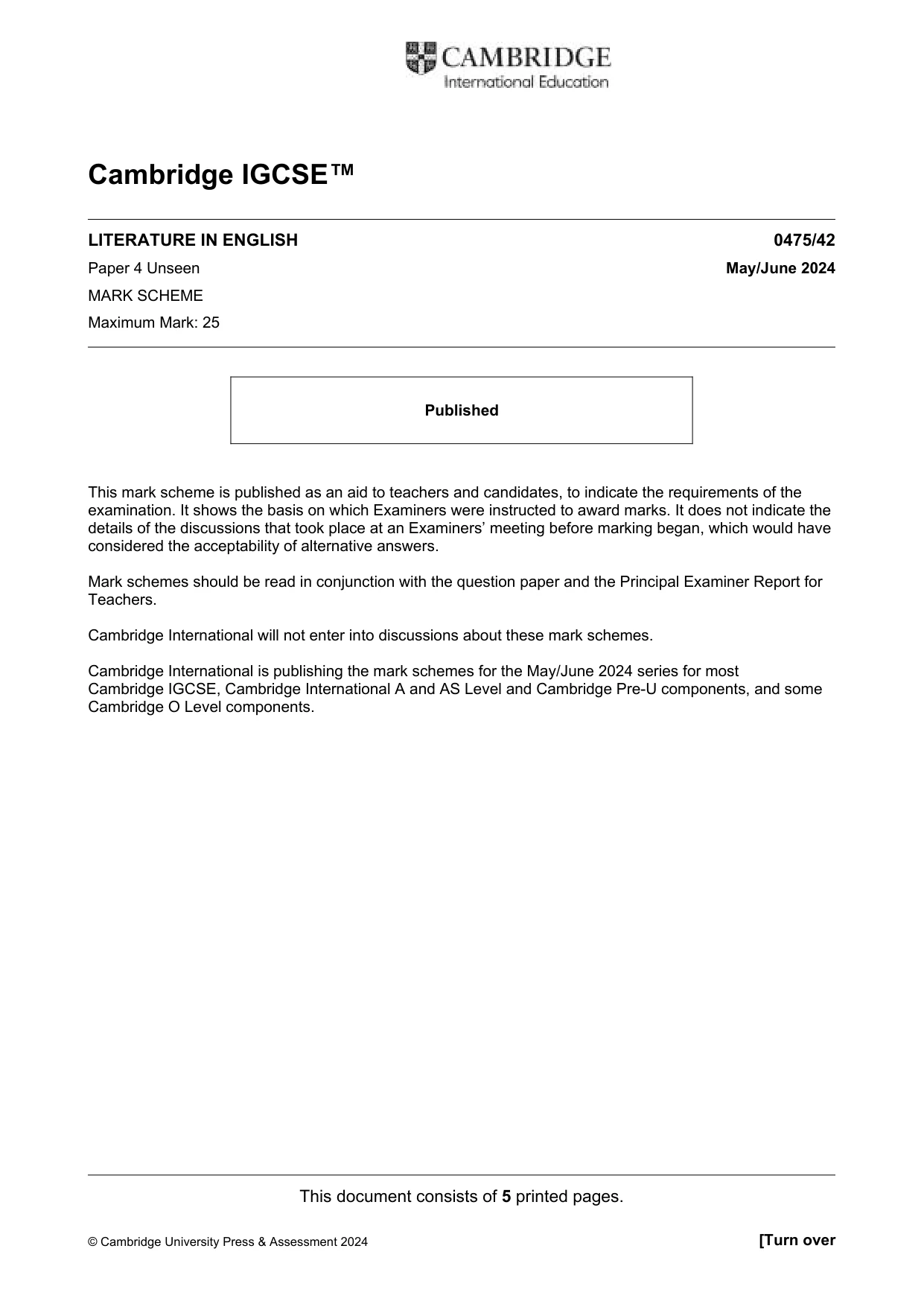 Mark scheme, page 1 of 5