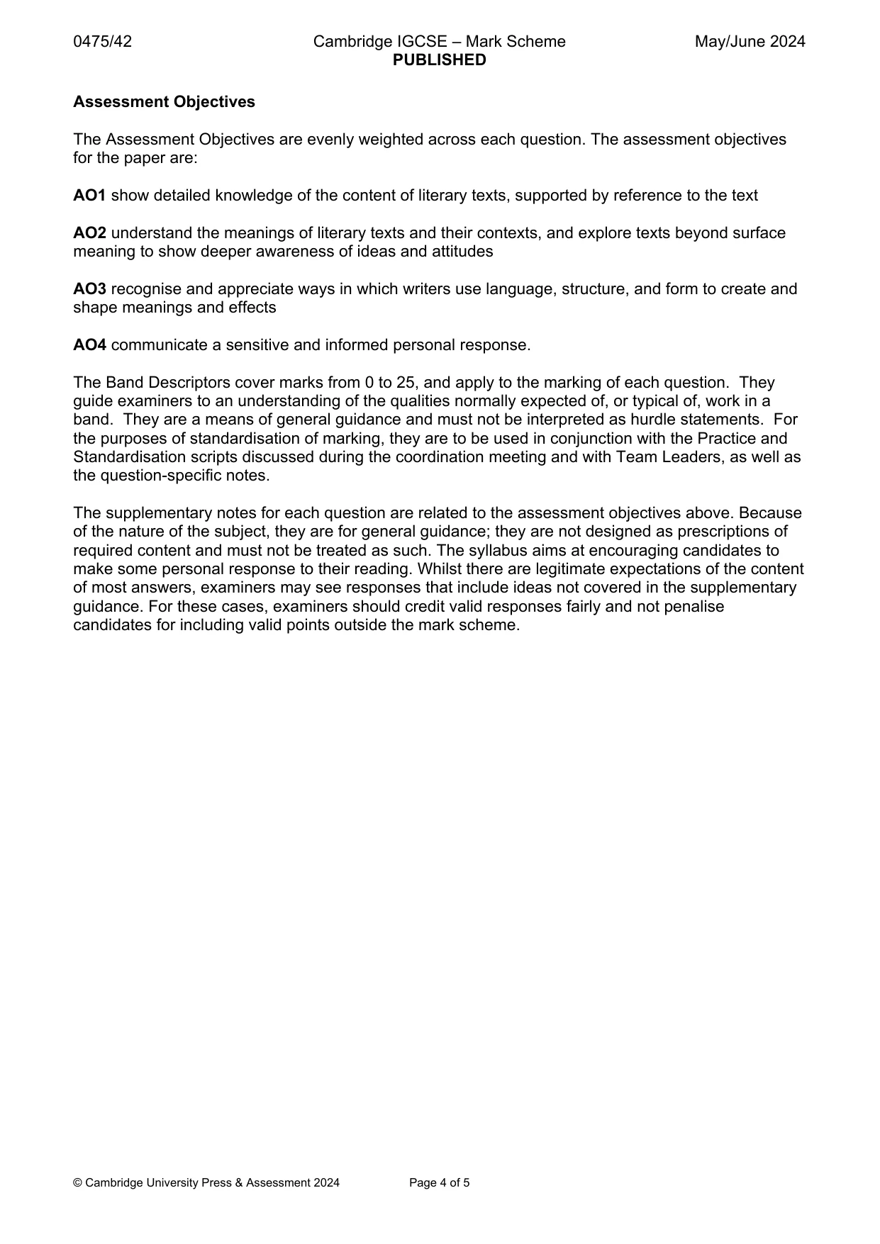 Mark scheme, page 4 of 5