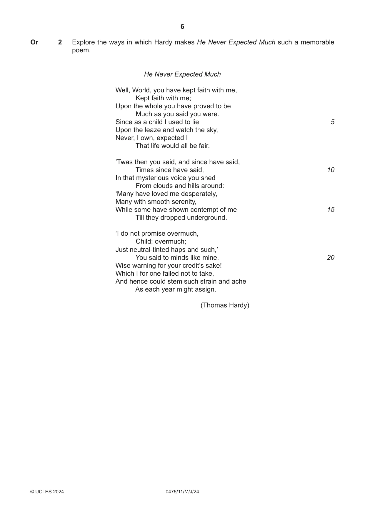 Cambridge IGCSE English - Literature in English 0475 2024 May/June Paper 1 · Variant 1 question paper, page 6 of 32