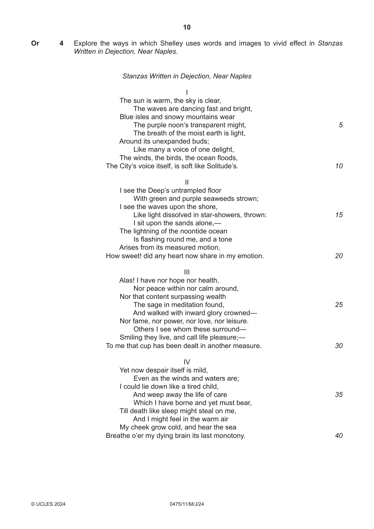 Cambridge IGCSE English - Literature in English 0475 2024 May/June Paper 1 · Variant 1 question paper, page 10 of 32