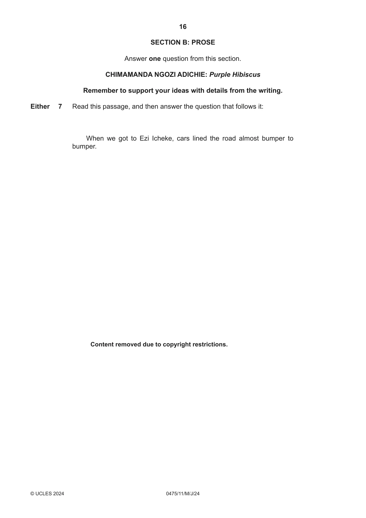Cambridge IGCSE English - Literature in English 0475 2024 May/June Paper 1 · Variant 1 question paper, page 16 of 32