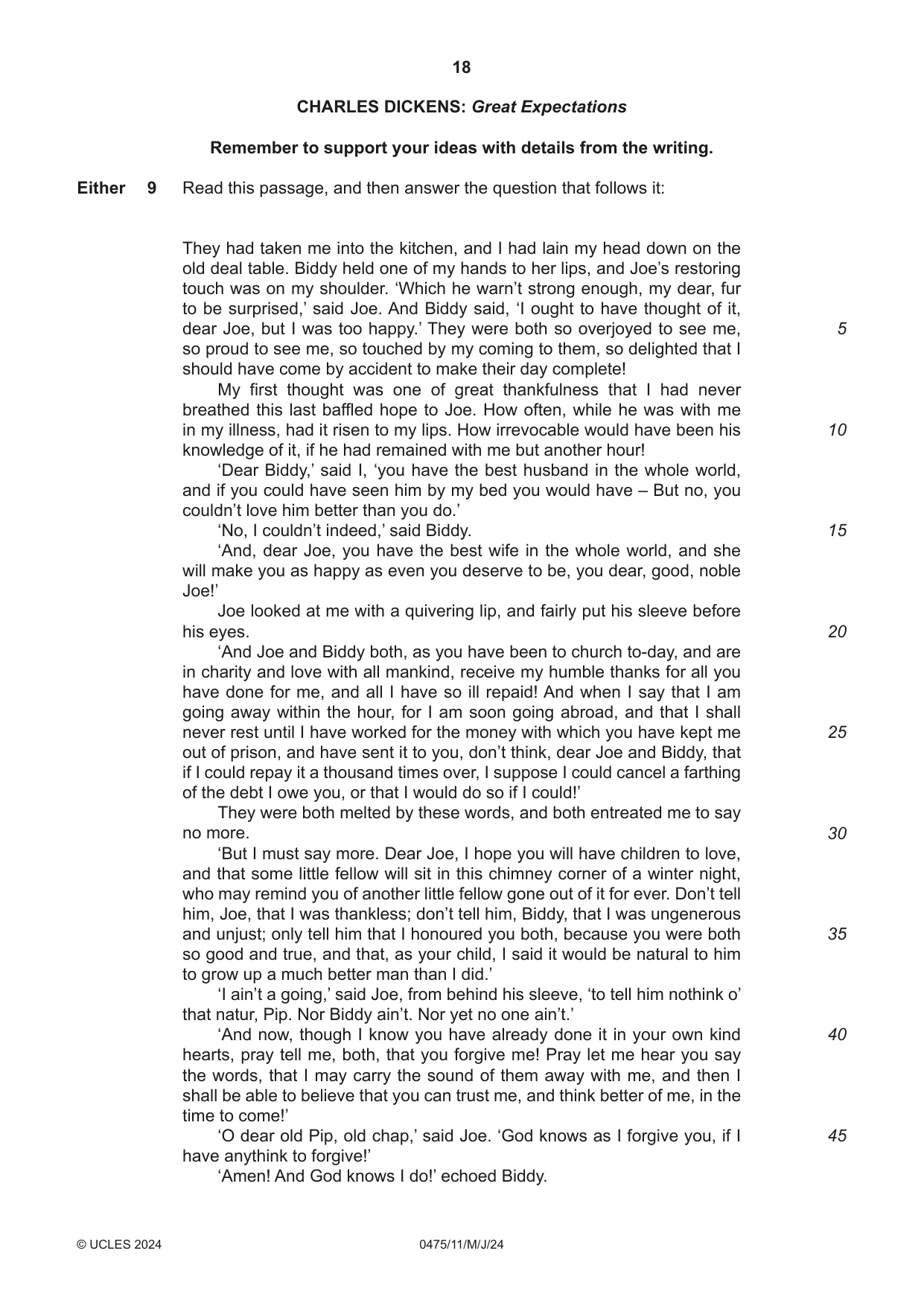 Cambridge IGCSE English - Literature in English 0475 2024 May/June Paper 1 · Variant 1 question paper, page 18 of 32