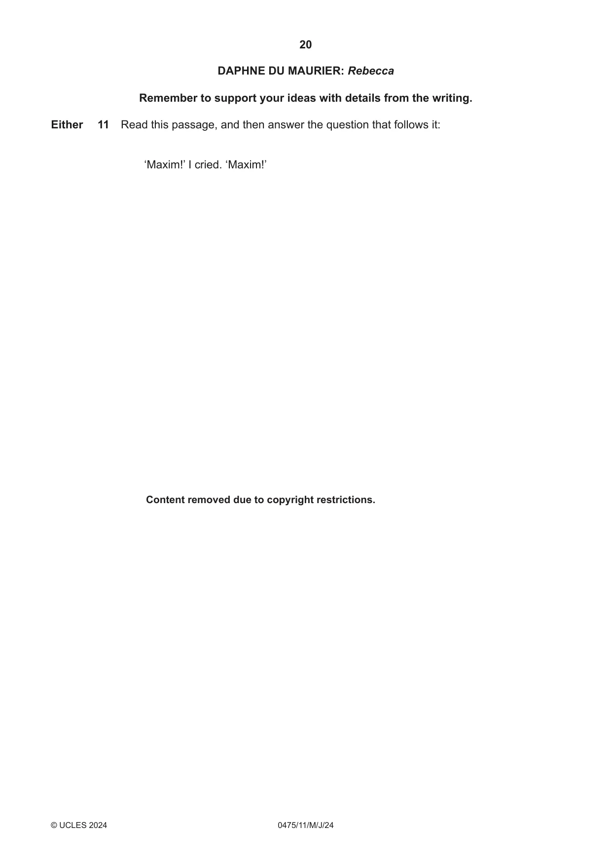 Cambridge IGCSE English - Literature in English 0475 2024 May/June Paper 1 · Variant 1 question paper, page 20 of 32