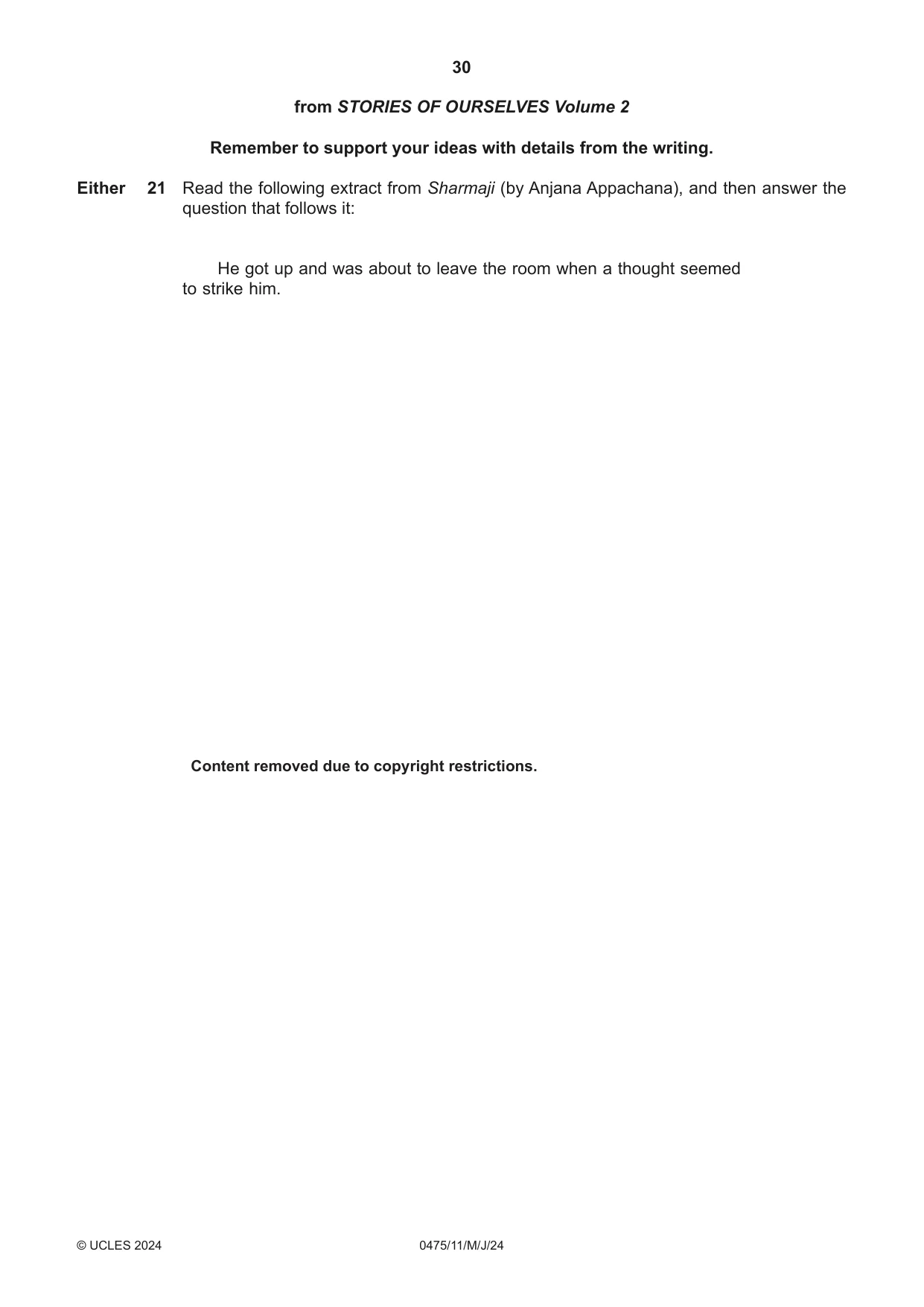 Cambridge IGCSE English - Literature in English 0475 2024 May/June Paper 1 · Variant 1 question paper, page 30 of 32